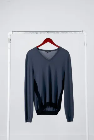2000's Gucci 'Classic Logo Contrast Trim' V-Neck Sweater Navy