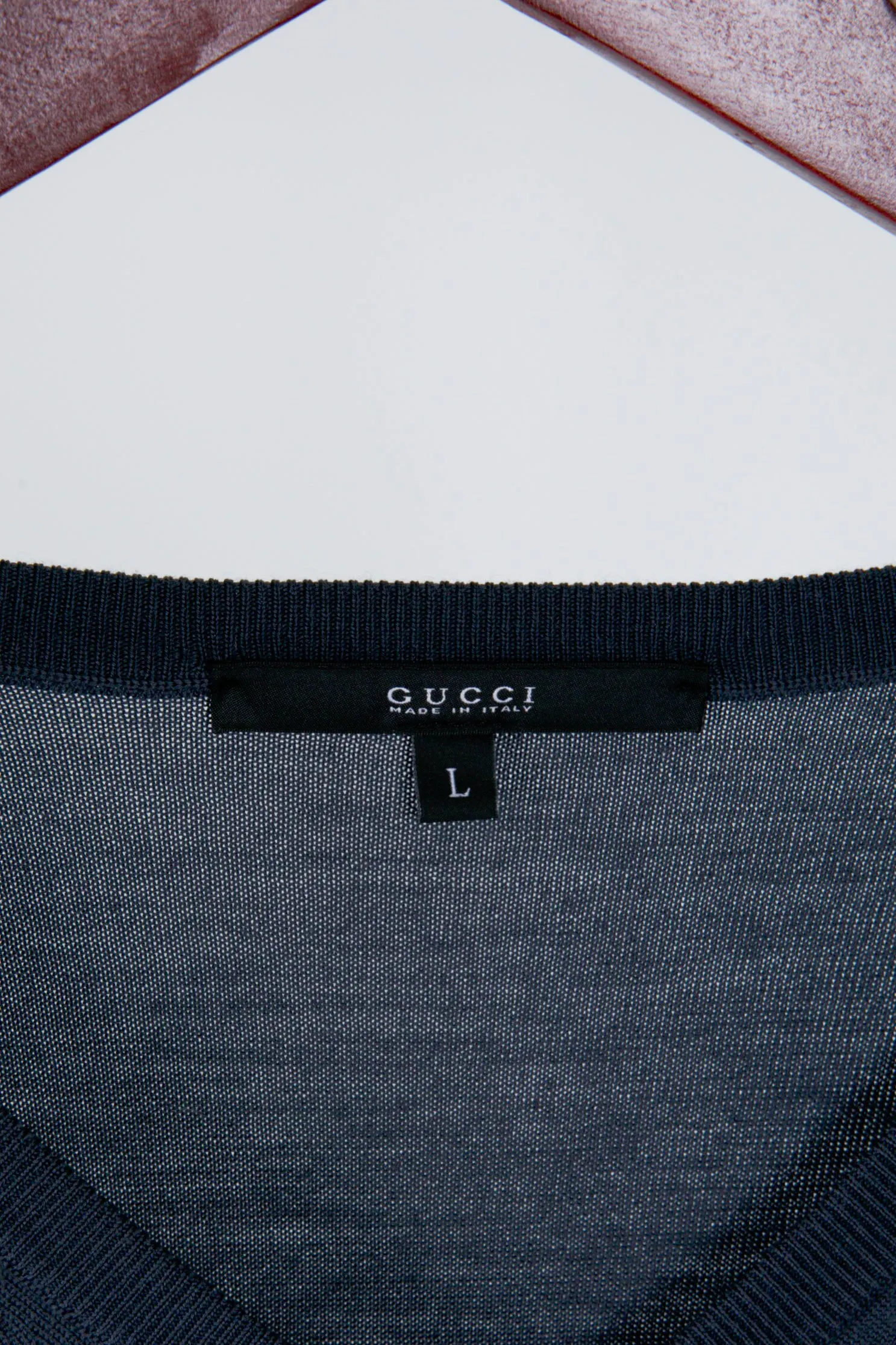2000's Gucci 'Classic Logo Contrast Trim' V-Neck Sweater Navy