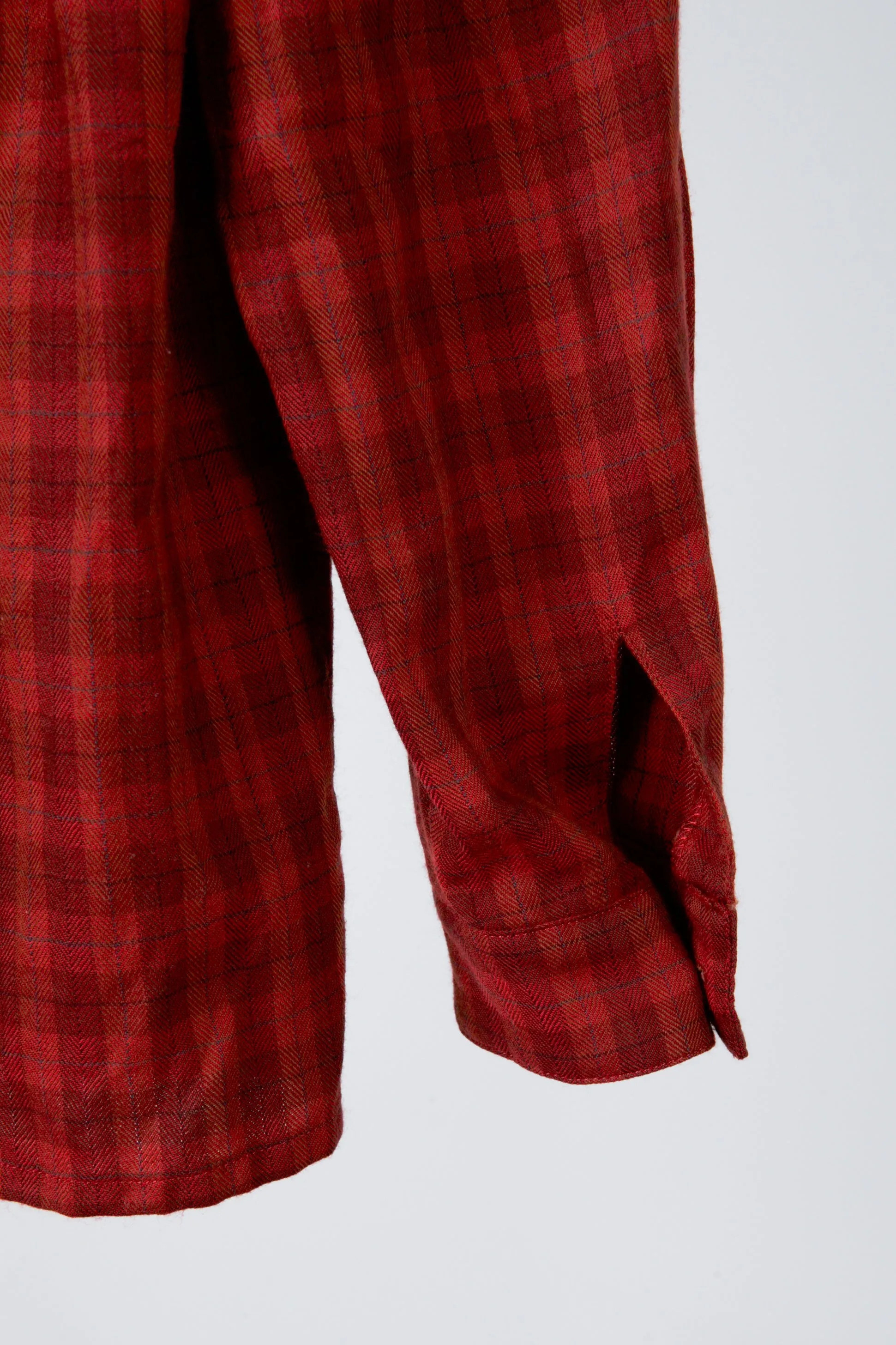 80's Burberrys Womens 'Windowpane Plaid' Wool L/S Shirt Red