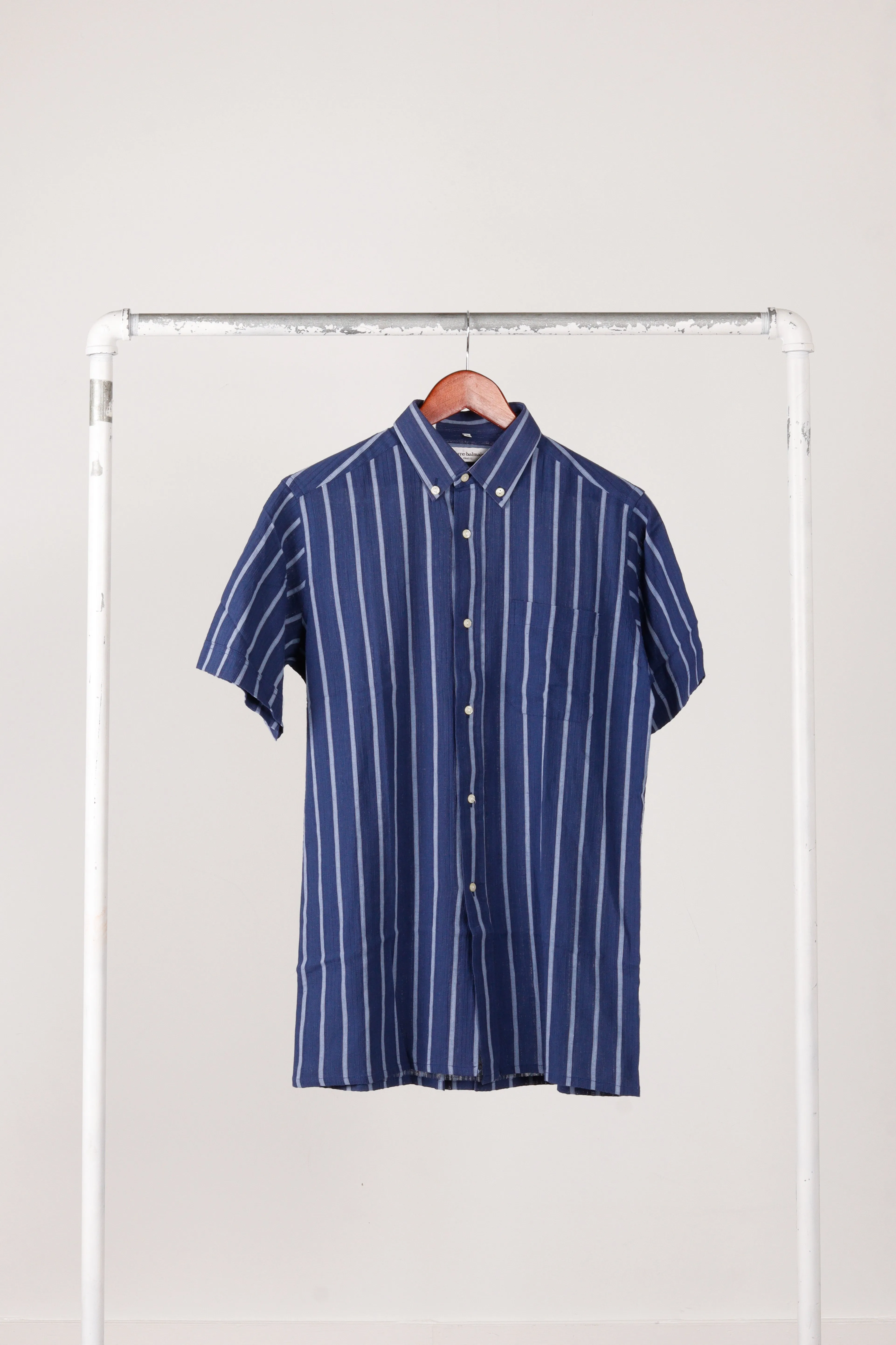 80's Pierre Balmain 'Striped' S/S Oxford Shirt Blue