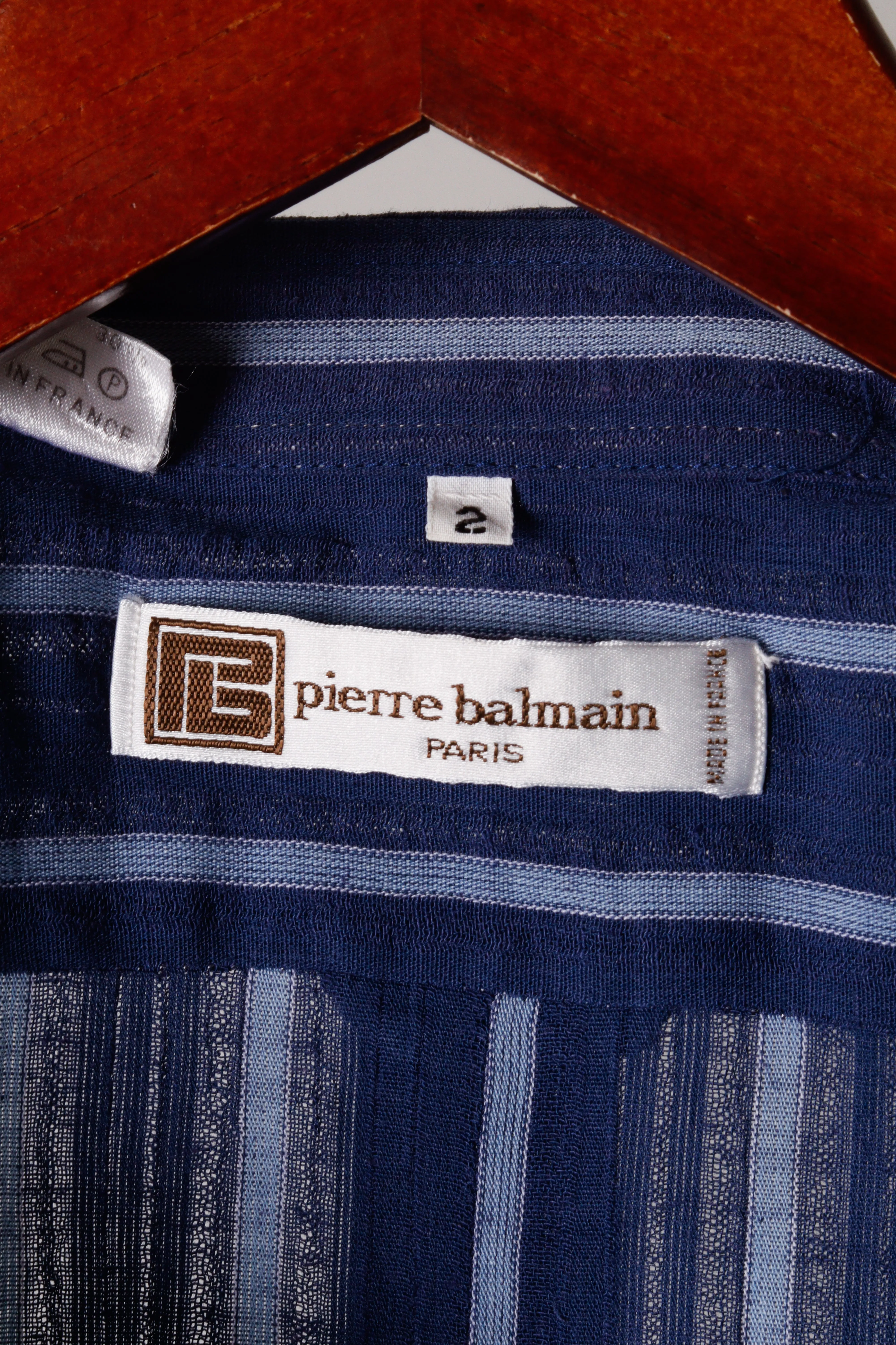 80's Pierre Balmain 'Striped' S/S Oxford Shirt Blue