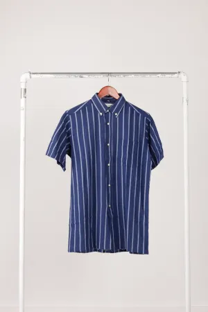 80's Pierre Balmain 'Striped' S/S Oxford Shirt Blue