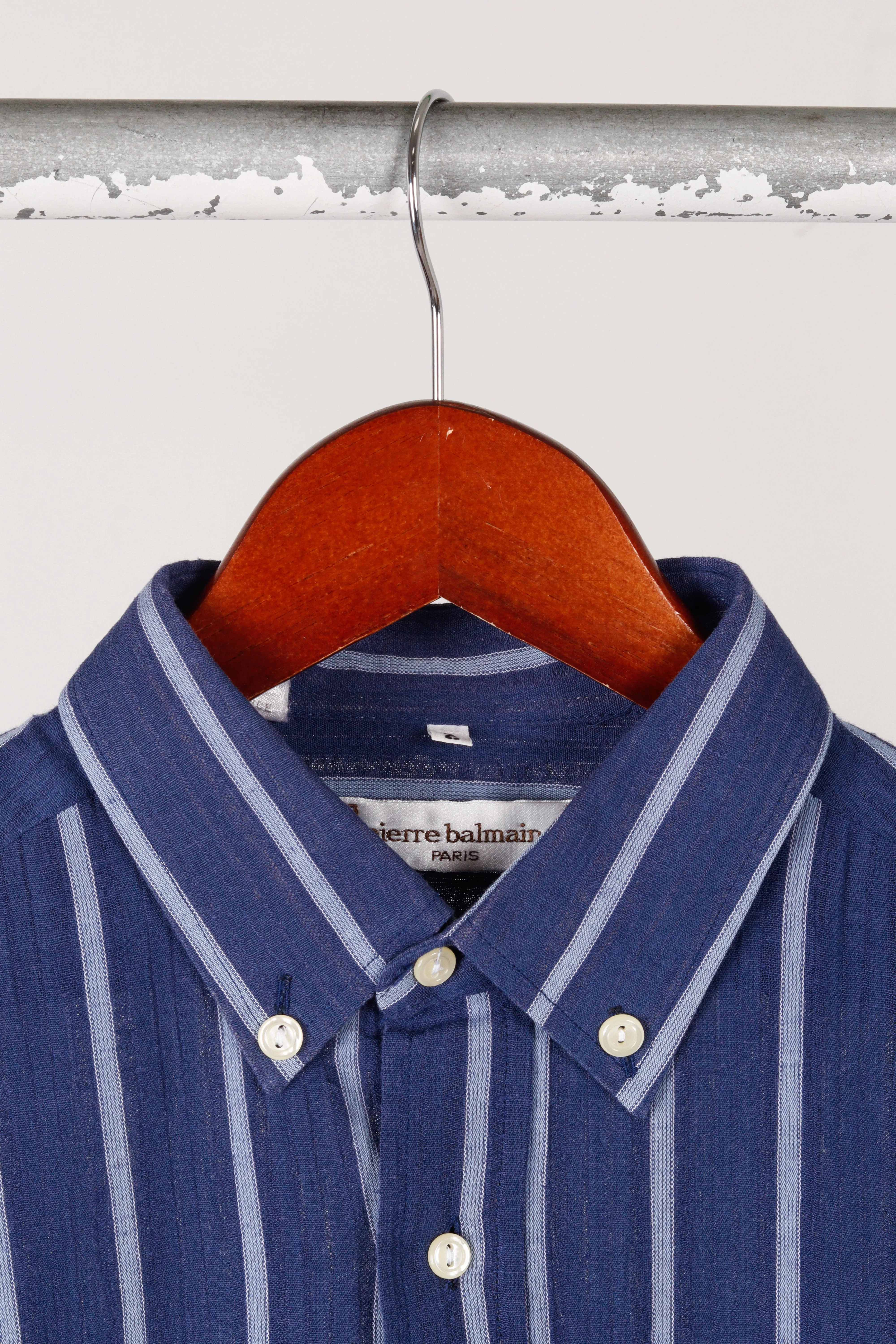 80's Pierre Balmain 'Striped' S/S Oxford Shirt Blue