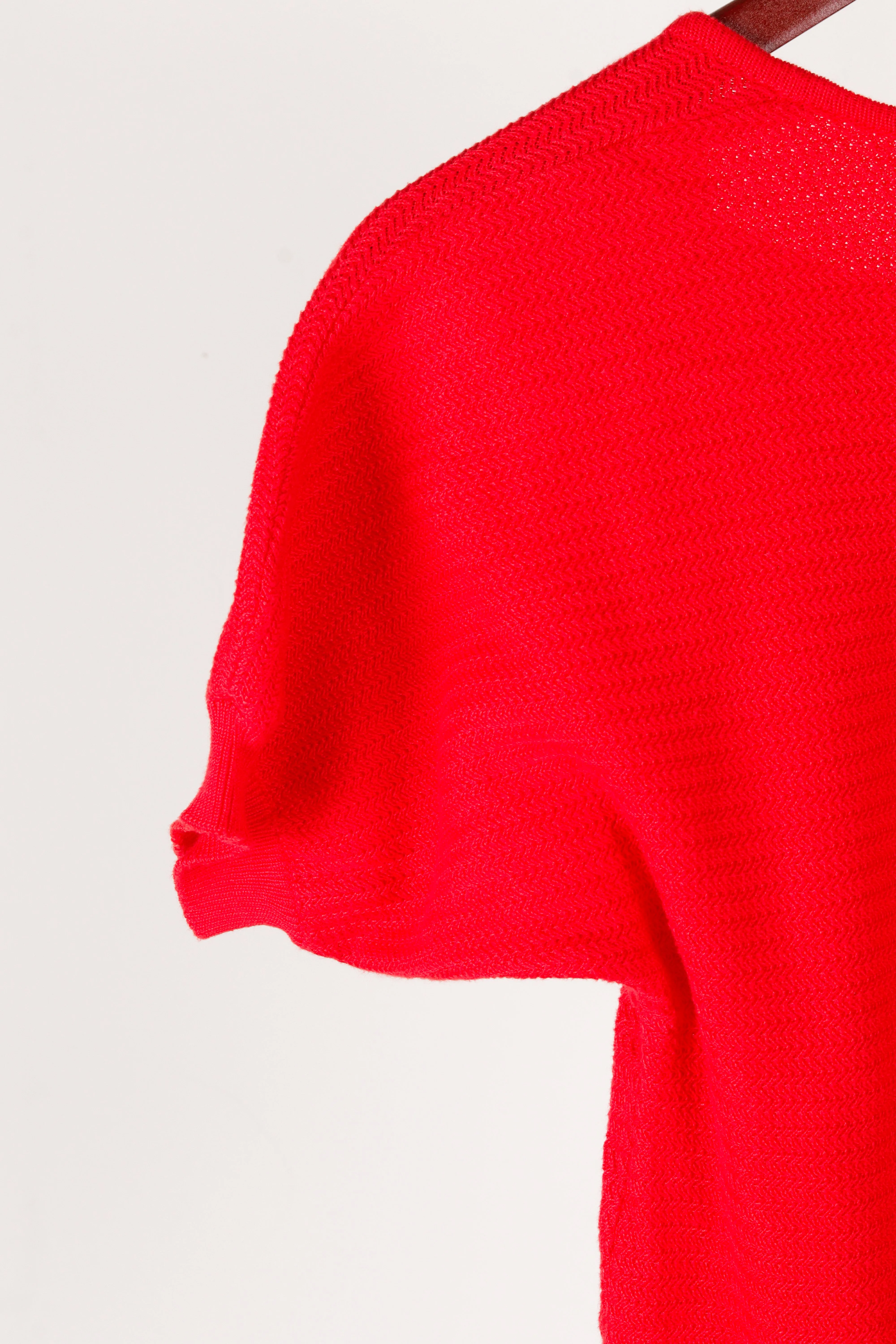 80's Yves Saint Laurent Womens 'Twill Knit' S/S Sweater Top Red