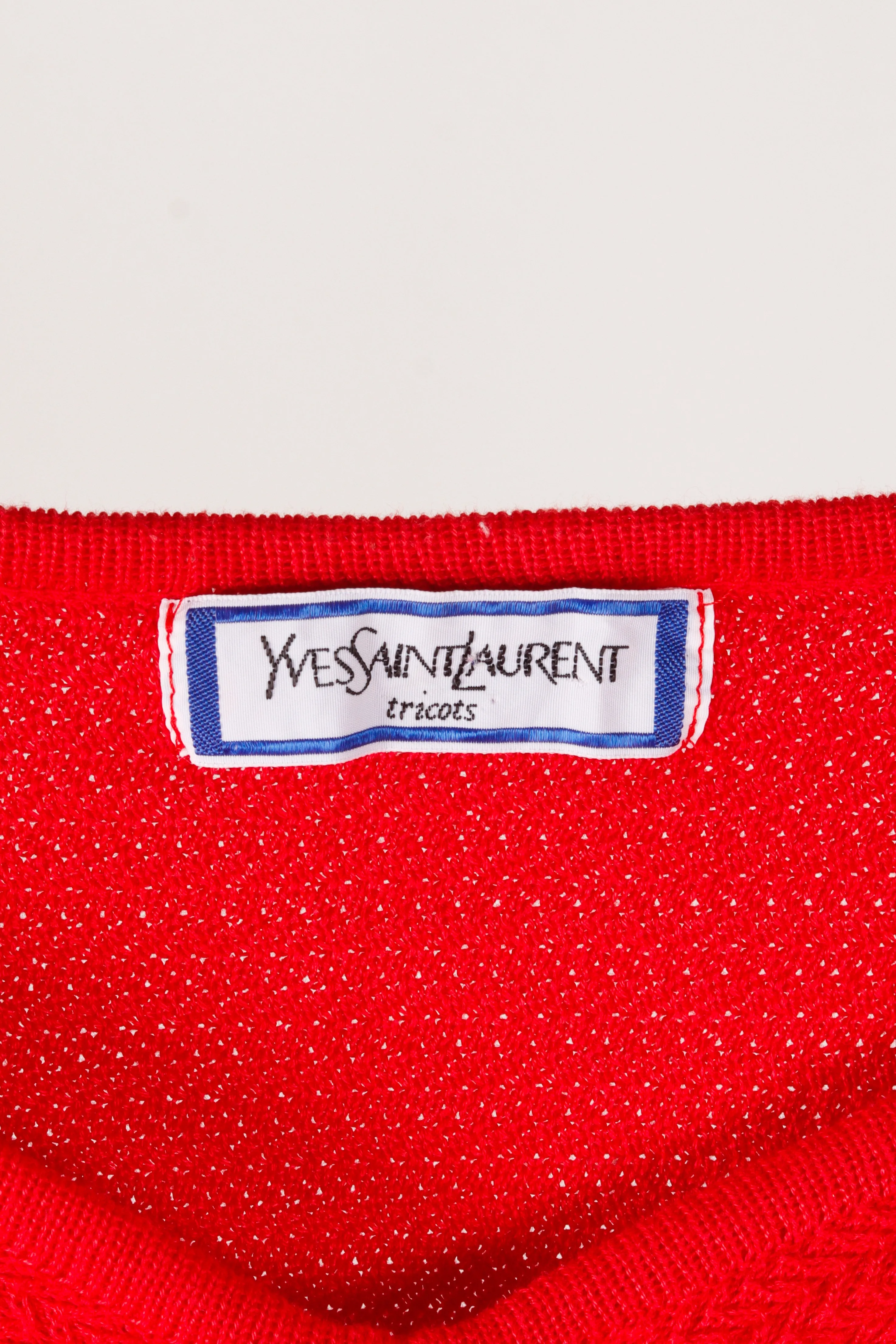 80's Yves Saint Laurent Womens 'Twill Knit' S/S Sweater Top Red