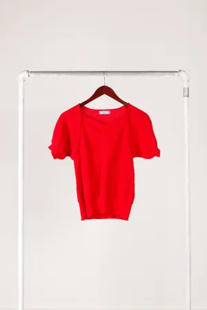 80's Yves Saint Laurent Womens 'Twill Knit' S/S Sweater Top Red