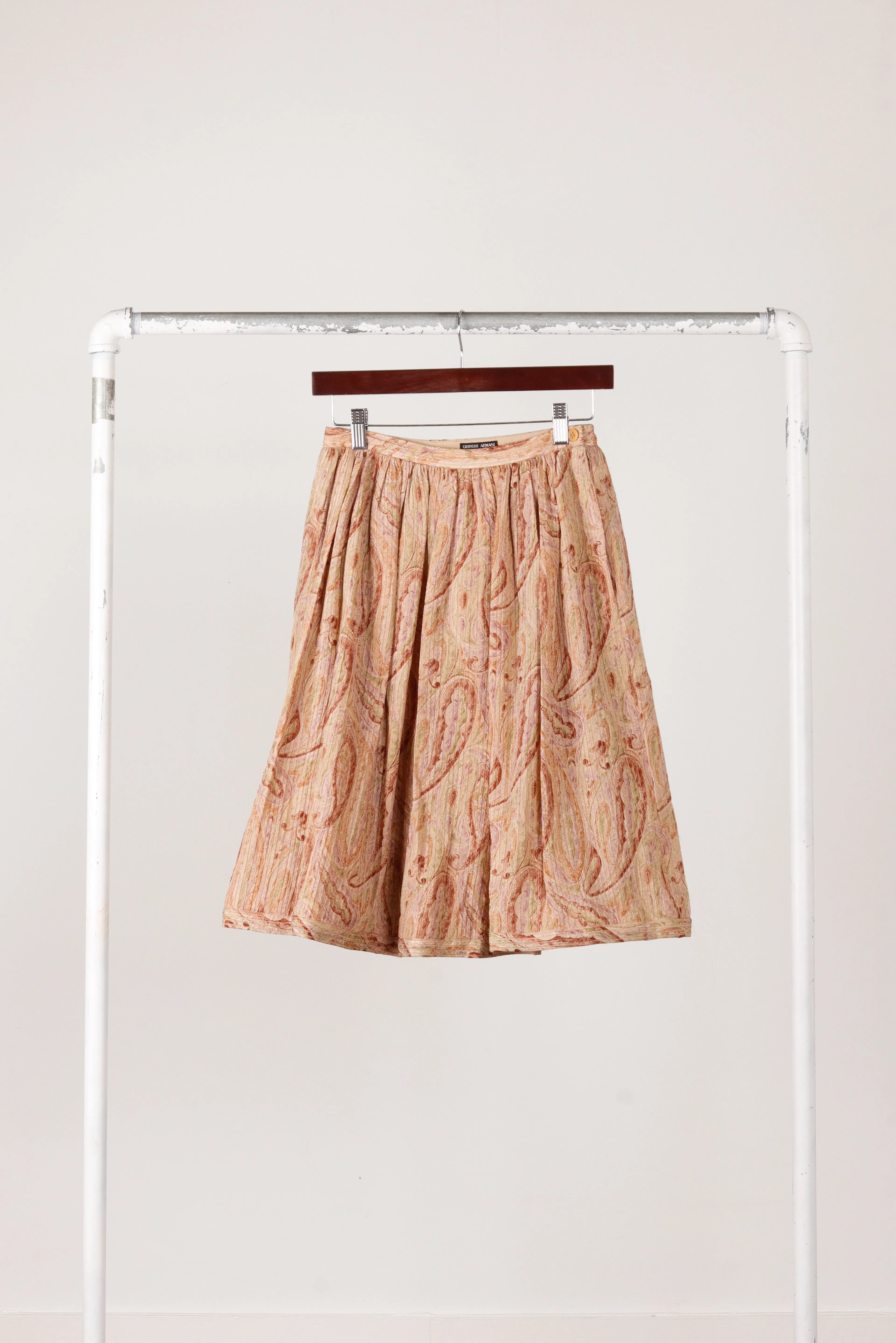 90's Giorgio Armani 'Painted Paisley' Pleated Silk A-Line Skirt