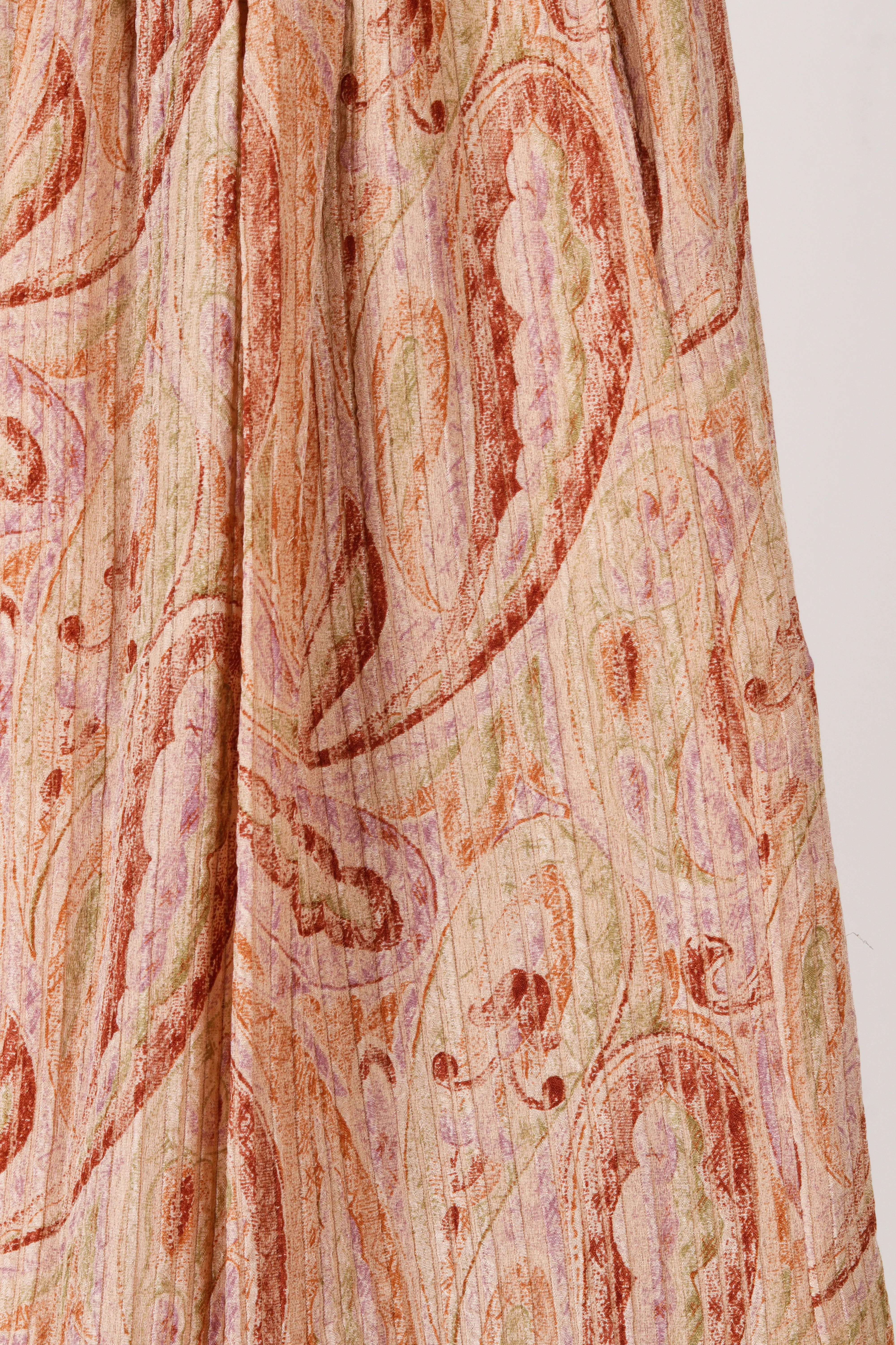 90's Giorgio Armani 'Painted Paisley' Pleated Silk A-Line Skirt
