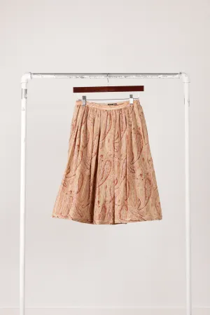 90's Giorgio Armani 'Painted Paisley' Pleated Silk A-Line Skirt