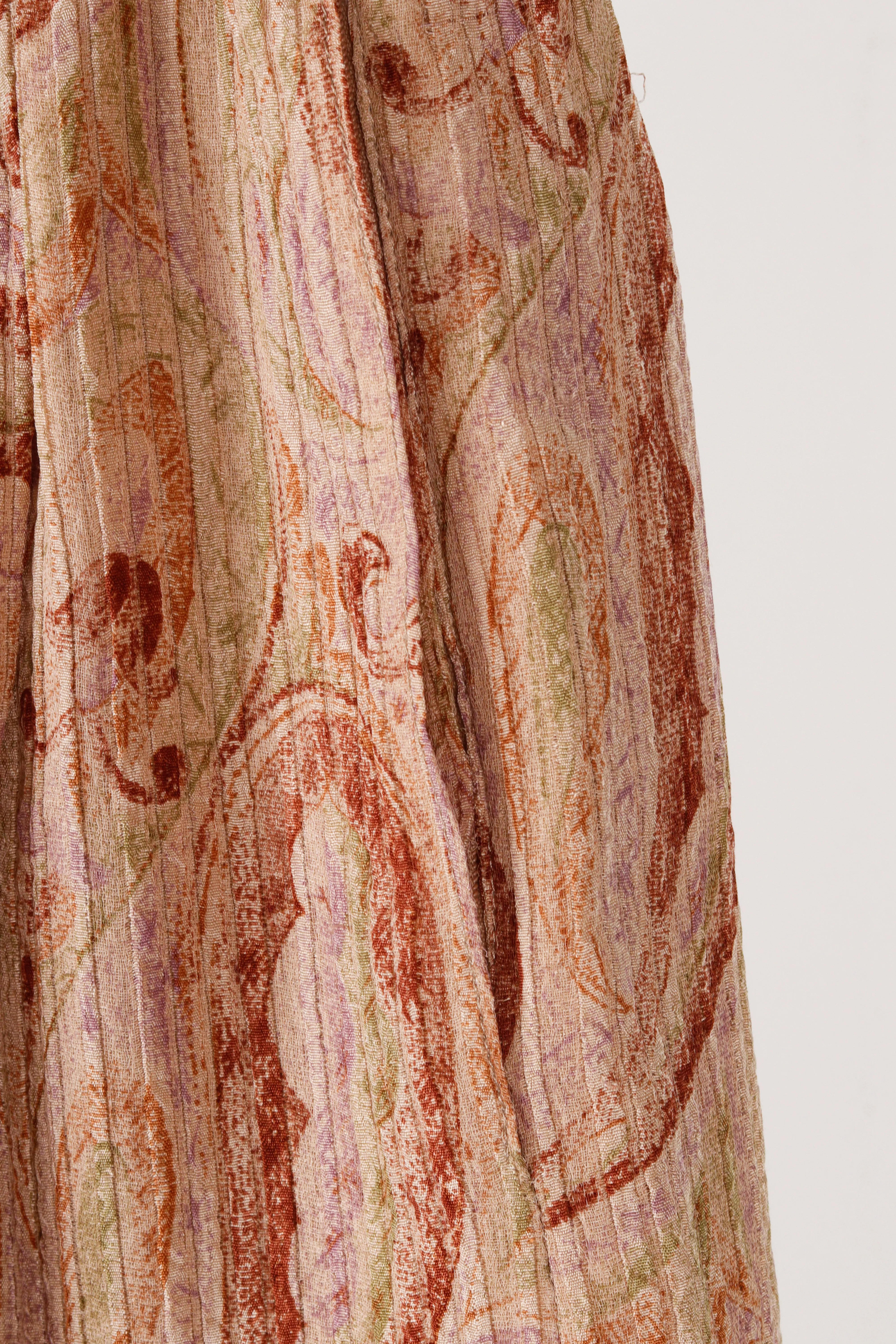 90's Giorgio Armani 'Painted Paisley' Pleated Silk A-Line Skirt