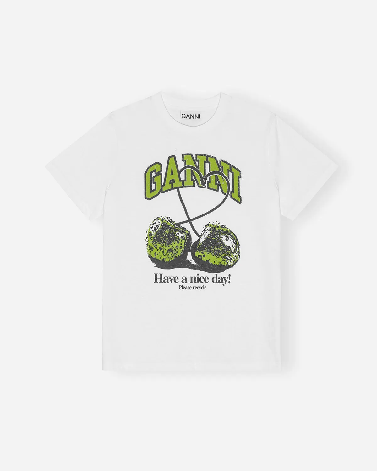 Basic Jersey CHERRY Relaxed T-shirt - Bright White/Green