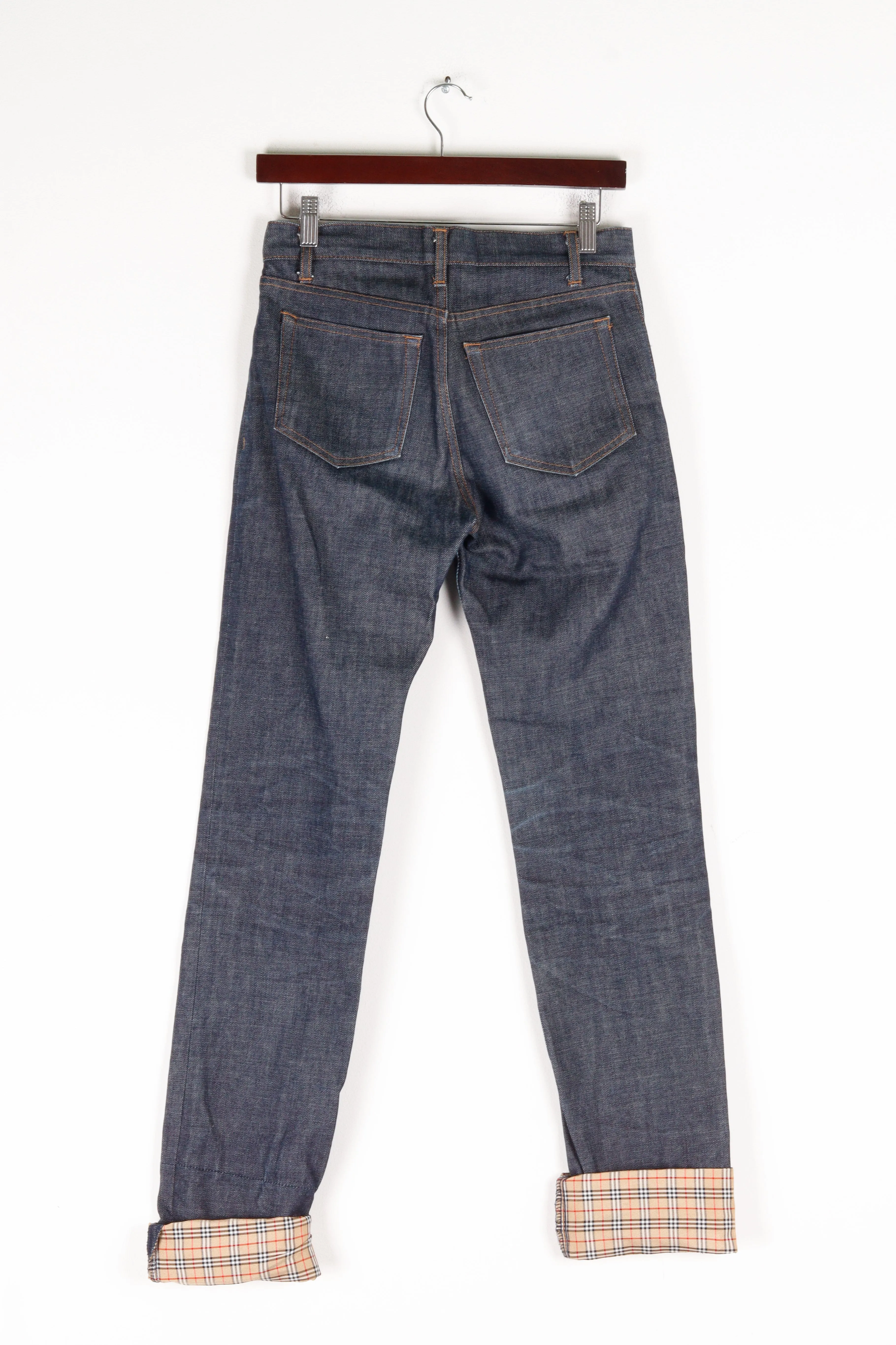 Burberry Blue Label Womens 'Nova Plaid Check Cuff' Denim Jeans