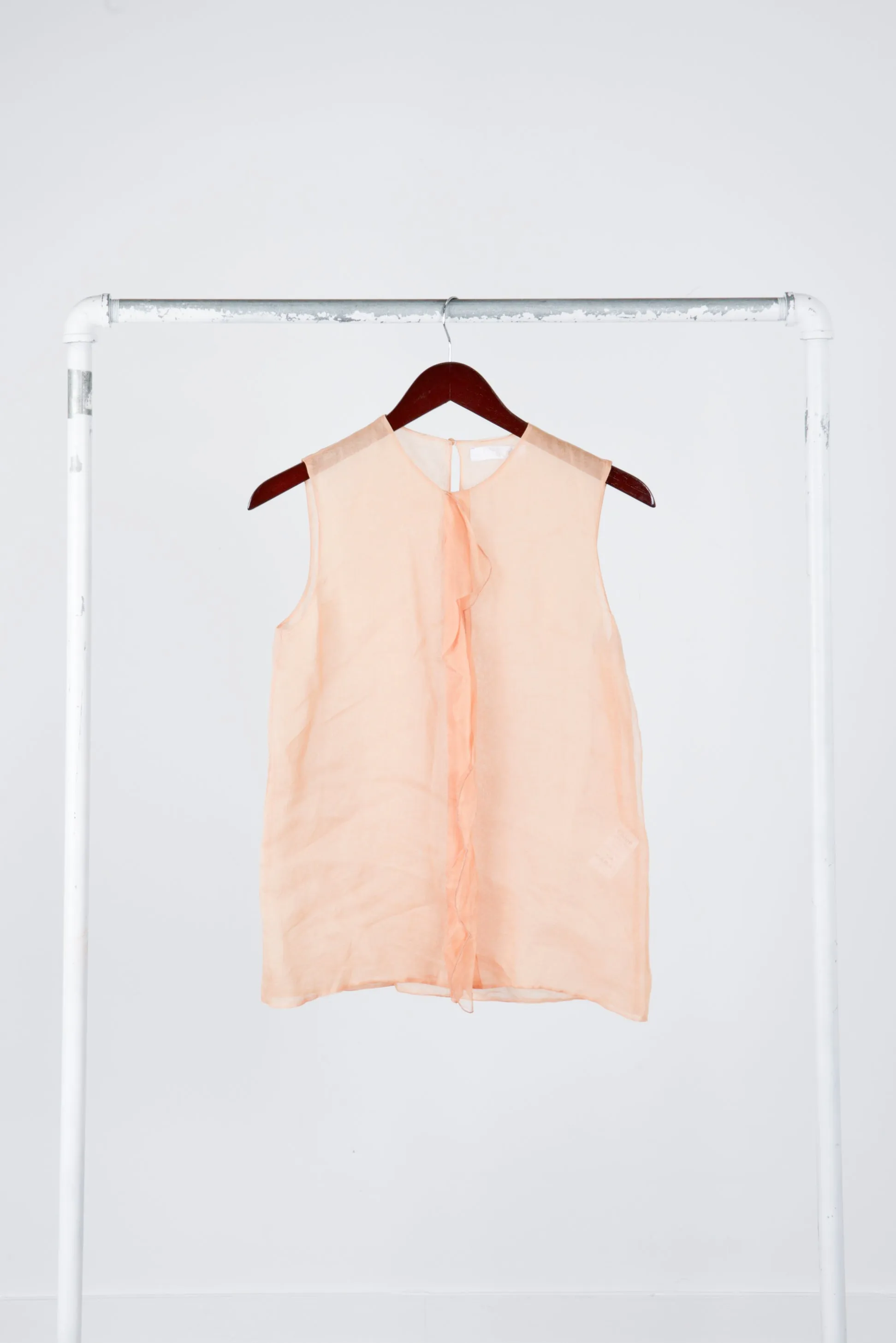 Chloe SS00 'Placket Ribbon' Sheer Sleeveless Silk Top Brown (2000)