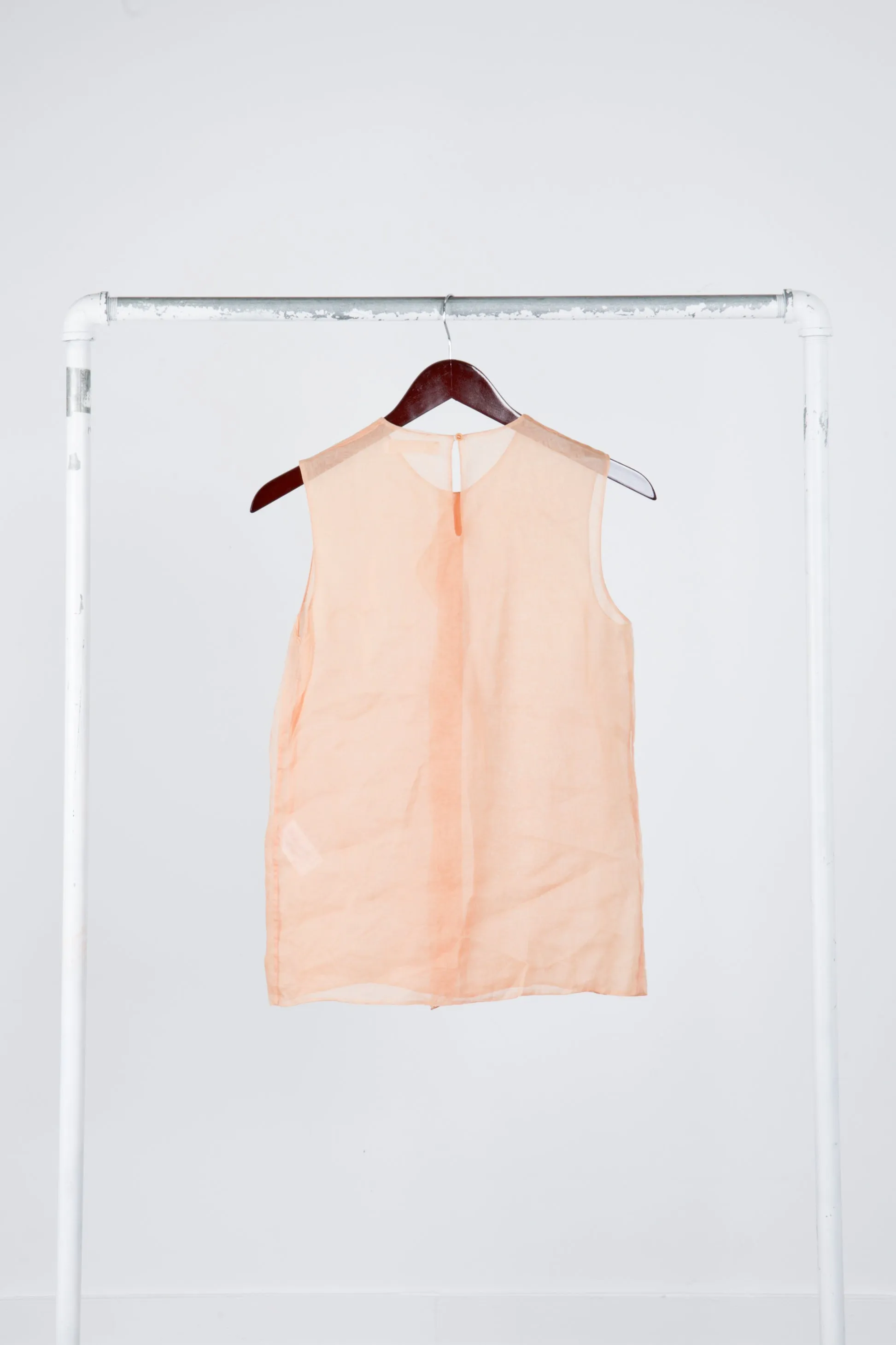 Chloe SS00 'Placket Ribbon' Sheer Sleeveless Silk Top Brown (2000)