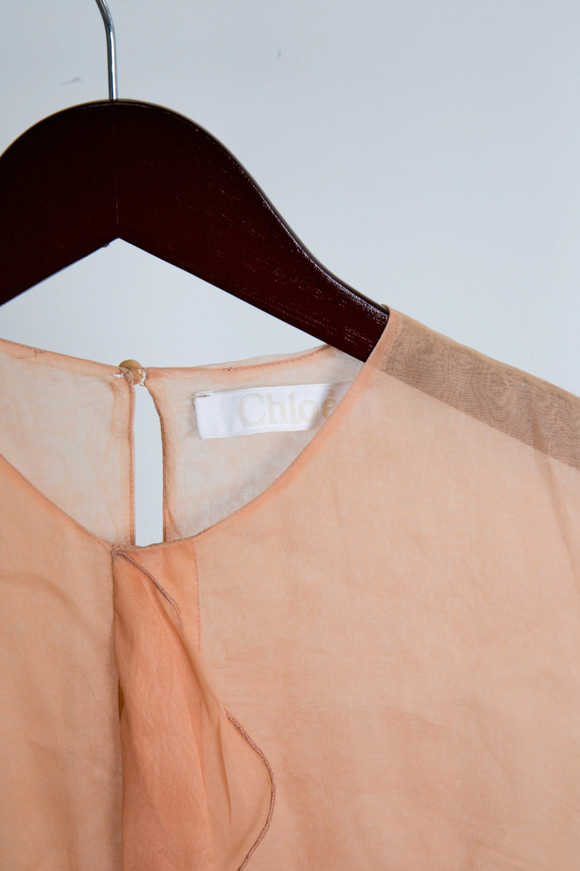 Chloe SS00 'Placket Ribbon' Sheer Sleeveless Silk Top Brown (2000)