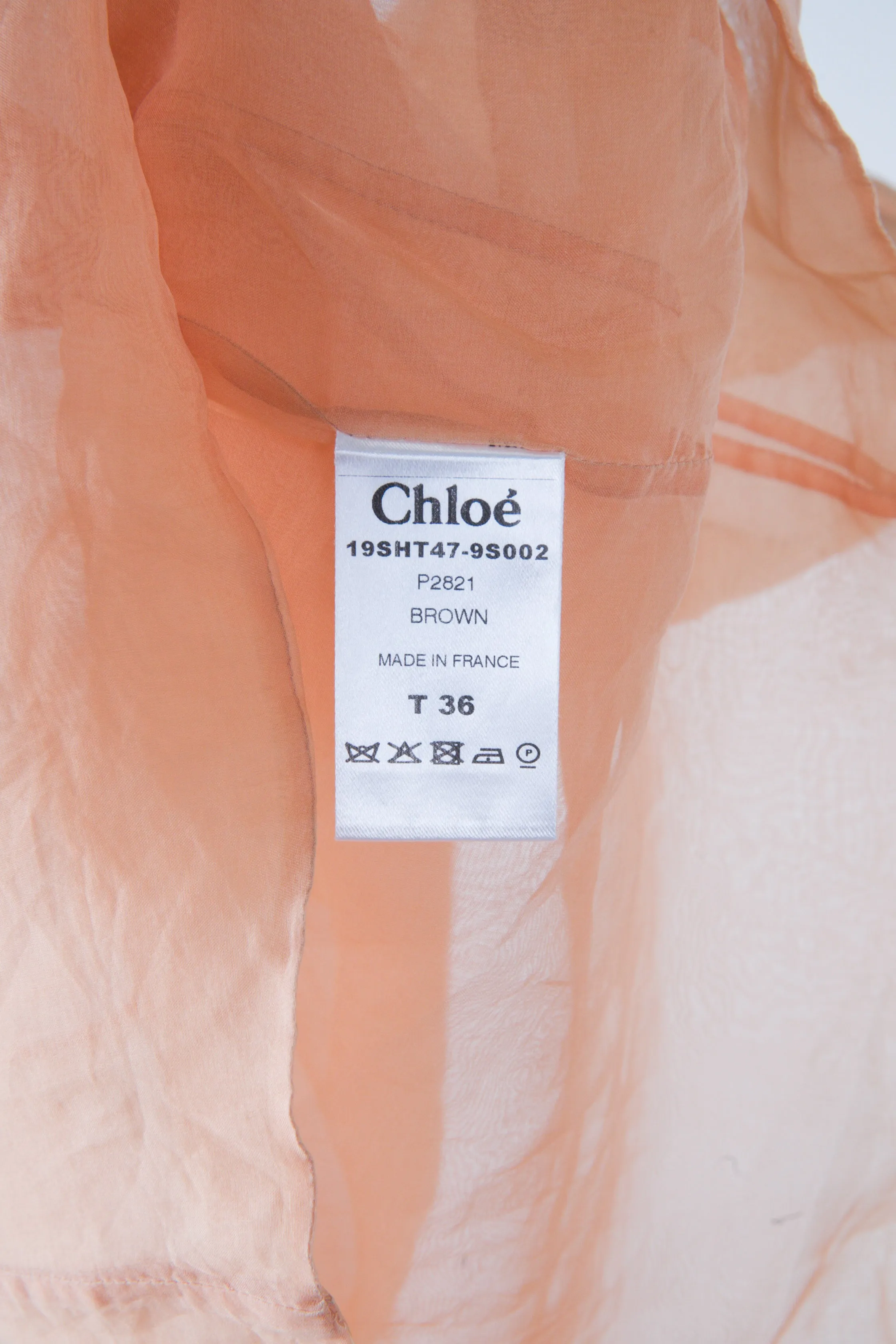 Chloe SS00 'Placket Ribbon' Sheer Sleeveless Silk Top Brown (2000)