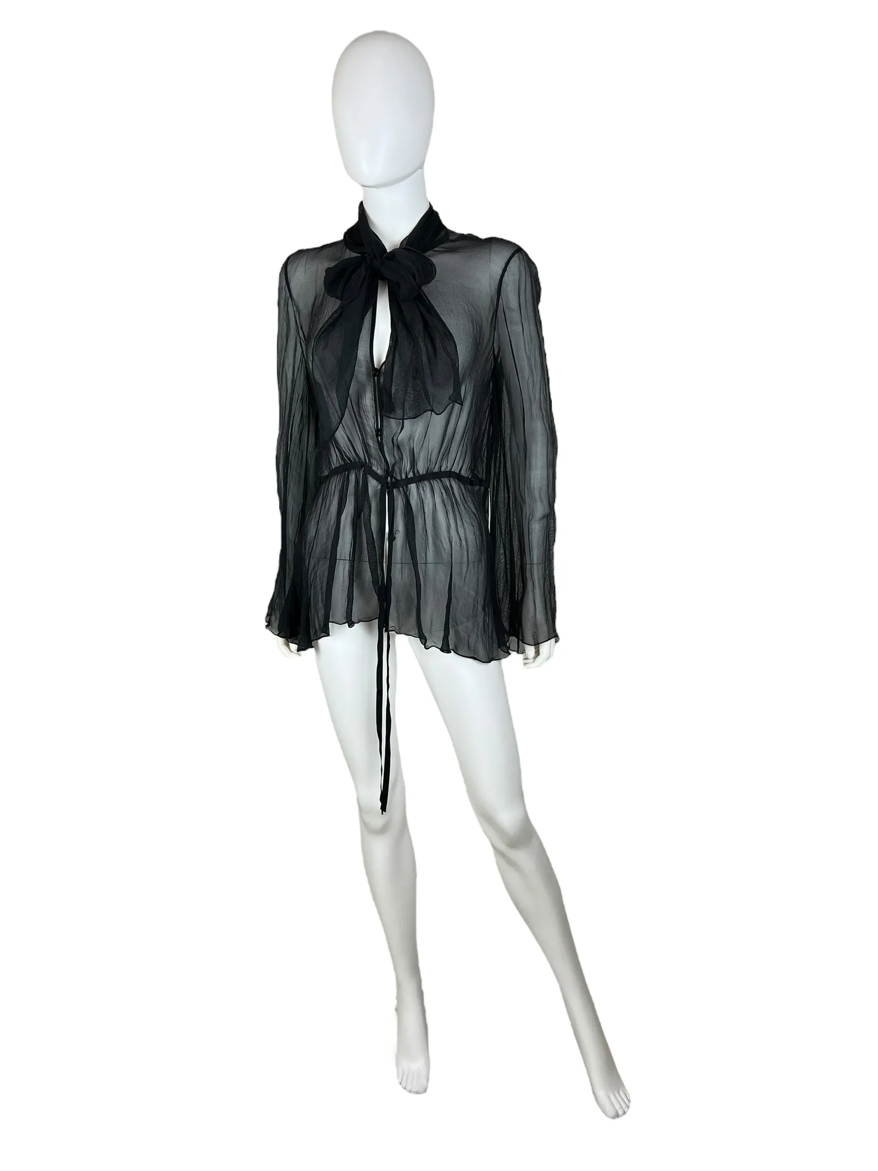 Emporio Armani 2009 sheer silk blouse with pussy bow