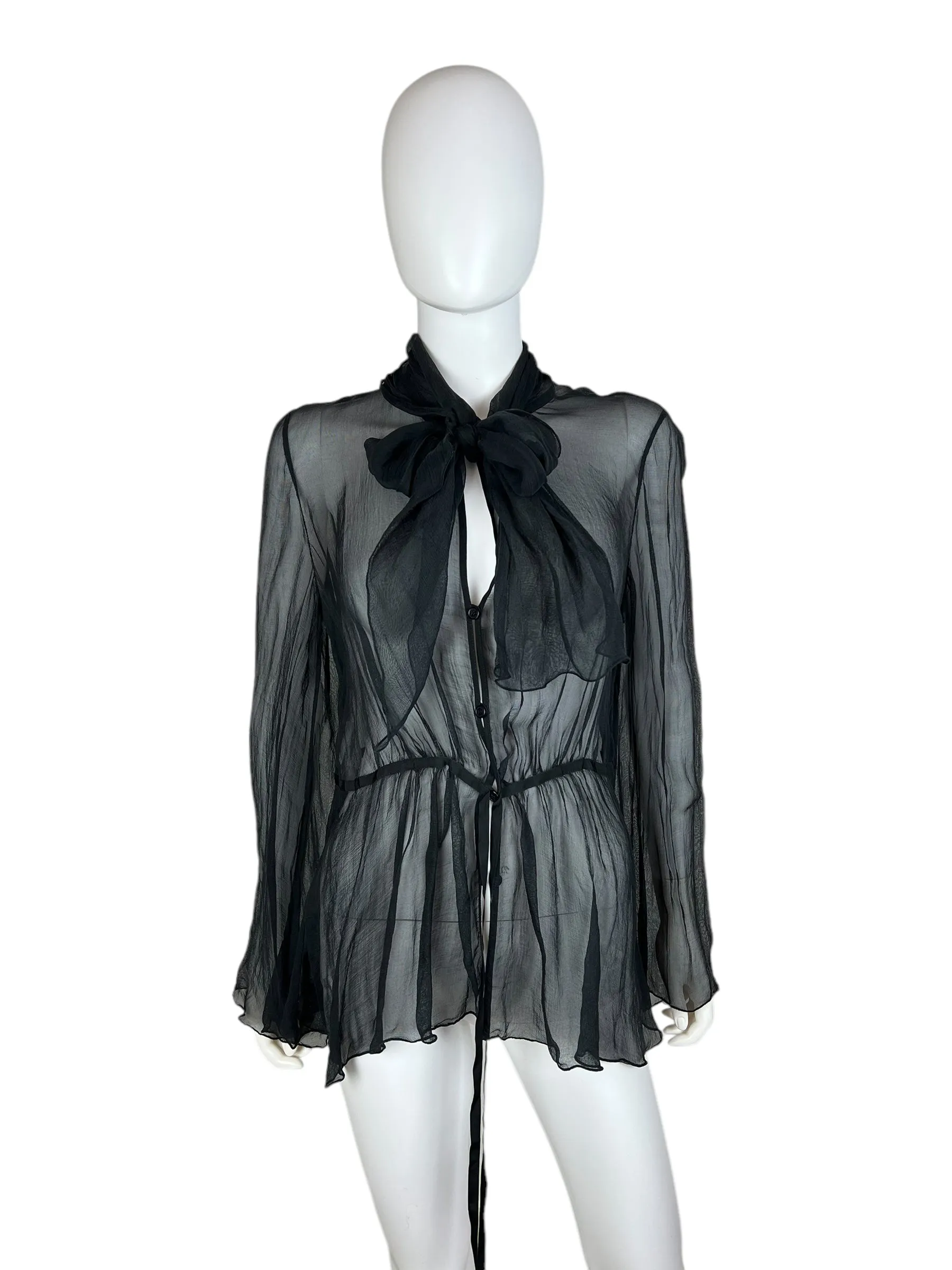 Emporio Armani 2009 sheer silk blouse with pussy bow