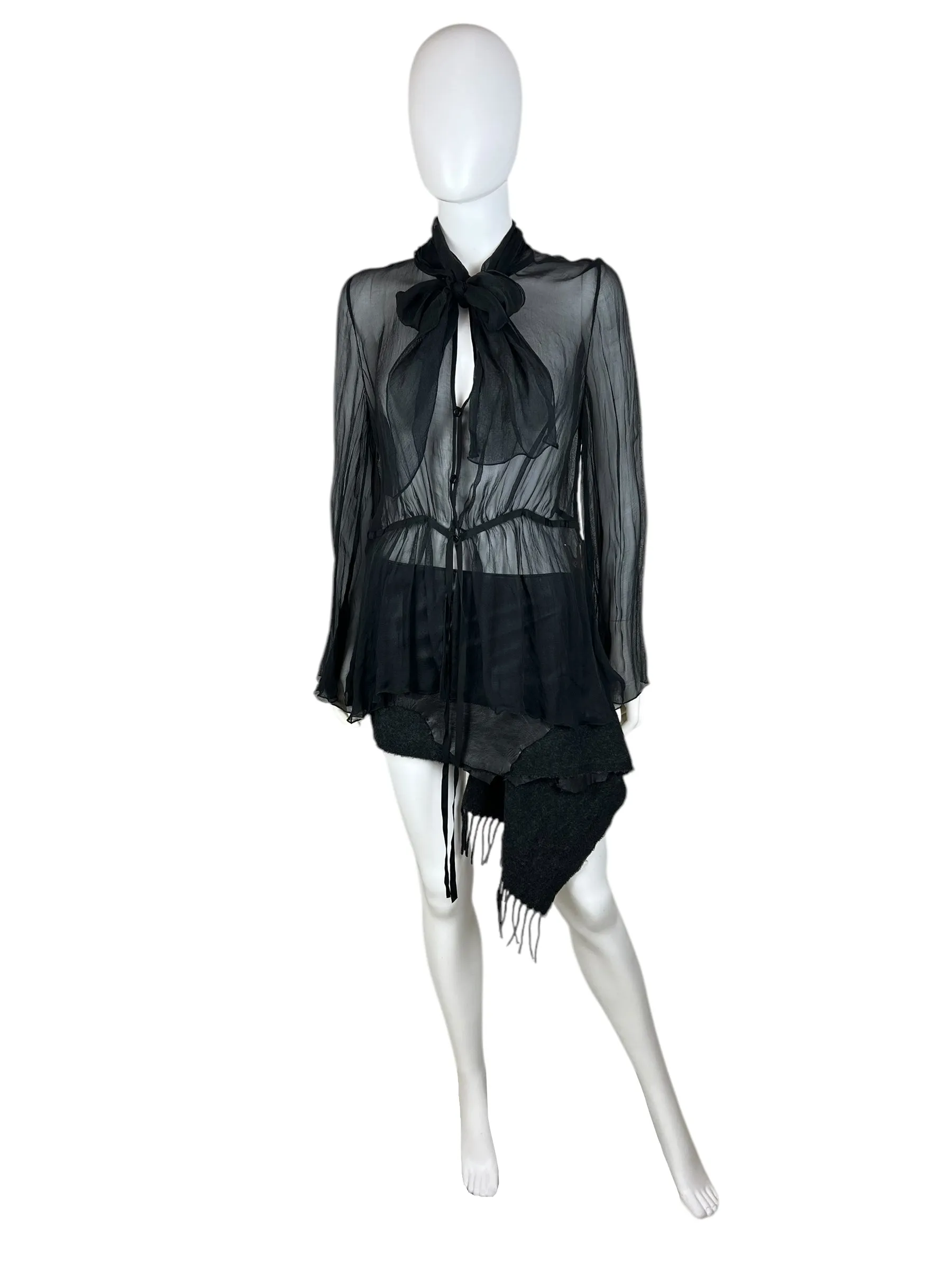 Emporio Armani 2009 sheer silk blouse with pussy bow