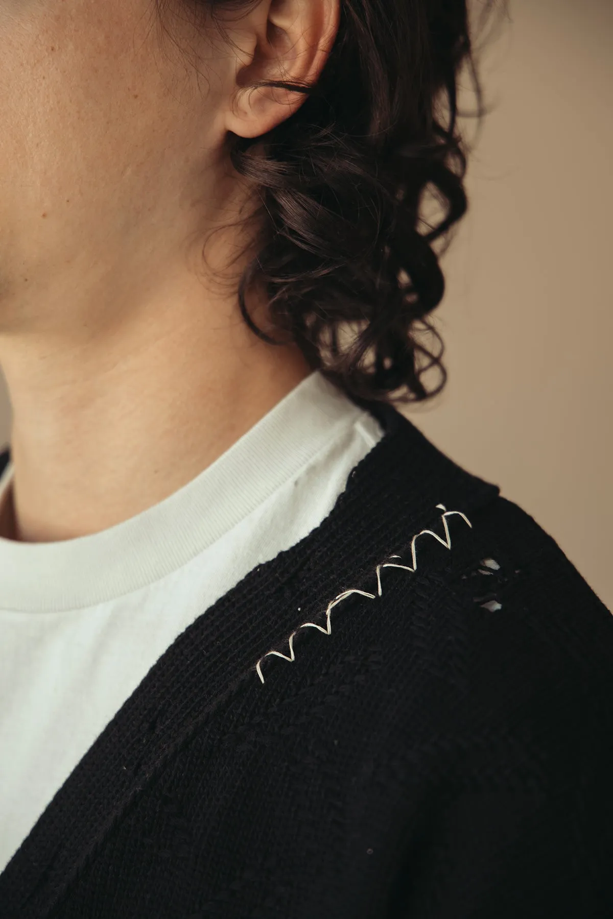 Jacquard Dishevelled Cotton 5G Cardigan - Black