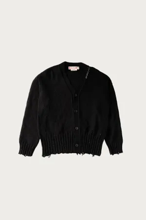 Jacquard Dishevelled Cotton 5G Cardigan - Black