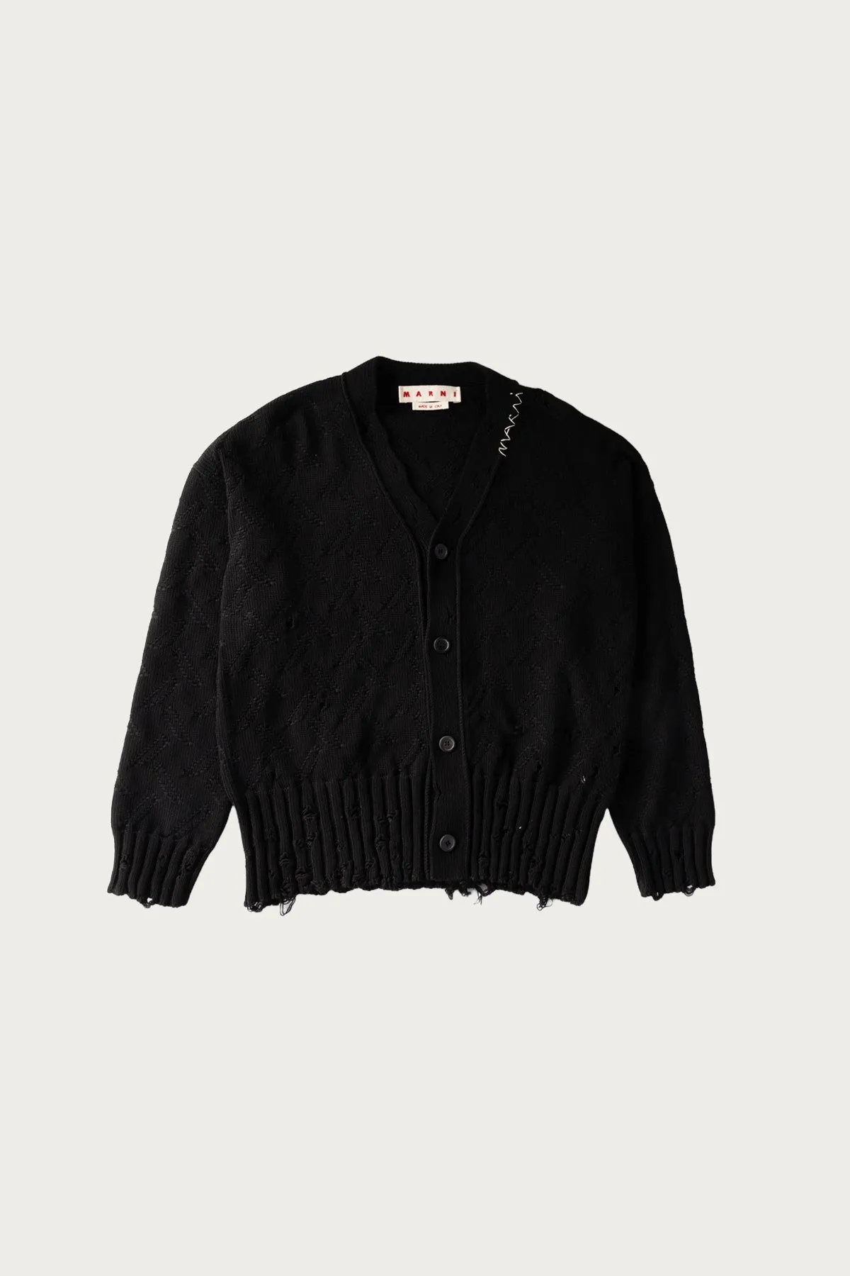 Jacquard Dishevelled Cotton 5G Cardigan - Black