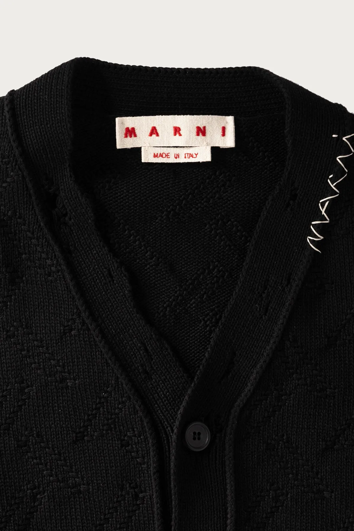 Jacquard Dishevelled Cotton 5G Cardigan - Black