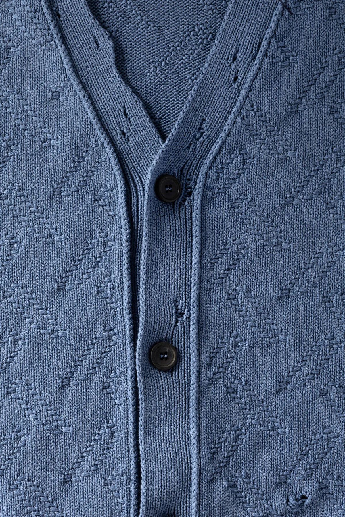 Jacquard Dishevelled Cotton 5G Cardigan - Sapphire Blue