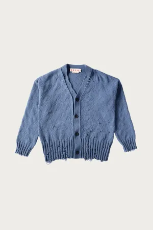 Jacquard Dishevelled Cotton 5G Cardigan - Sapphire Blue
