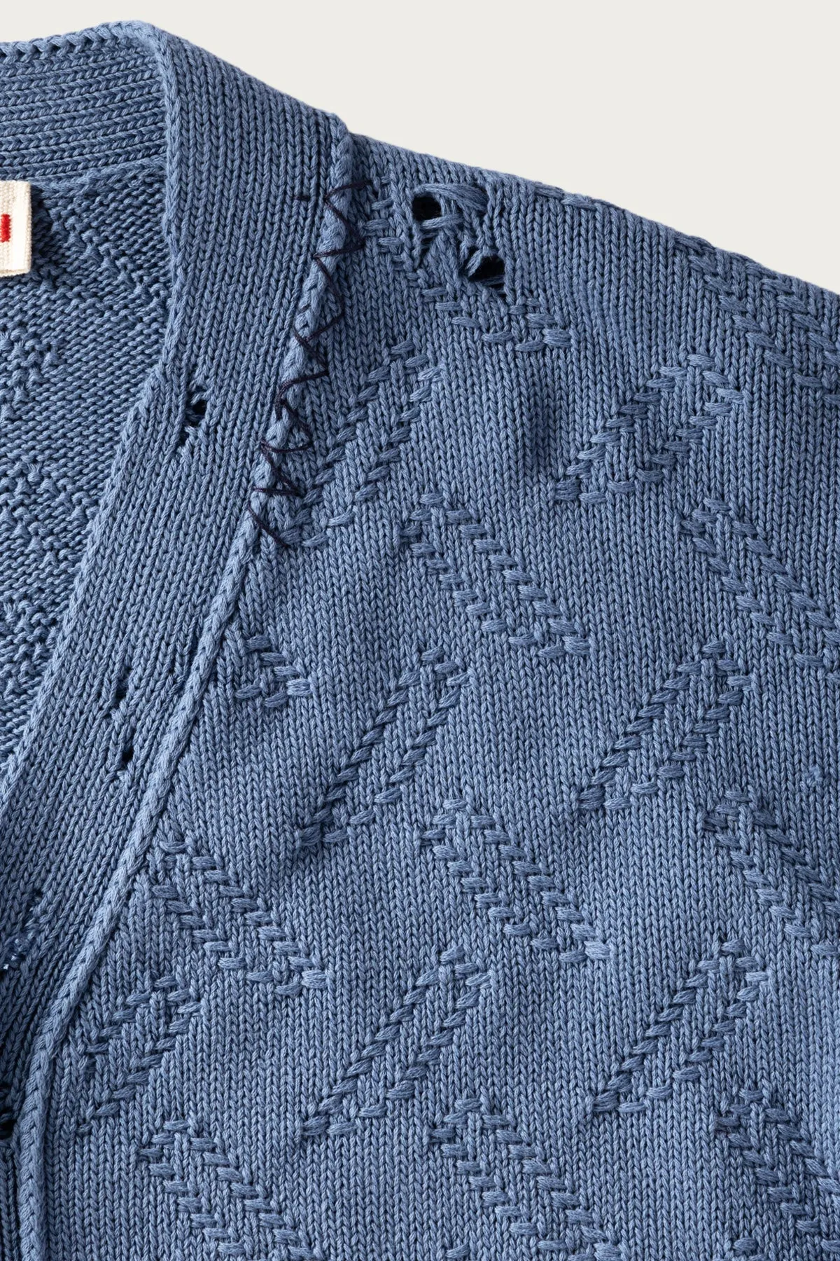 Jacquard Dishevelled Cotton 5G Cardigan - Sapphire Blue