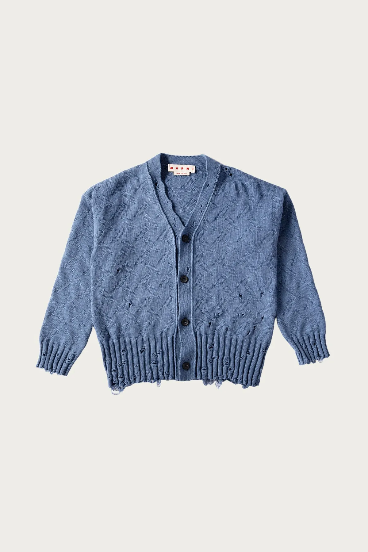 Jacquard Dishevelled Cotton 5G Cardigan - Sapphire Blue