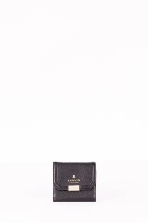Lanvin Collection 'Pebbled Leather Snakeskin Patch' Trifold Wallet Black