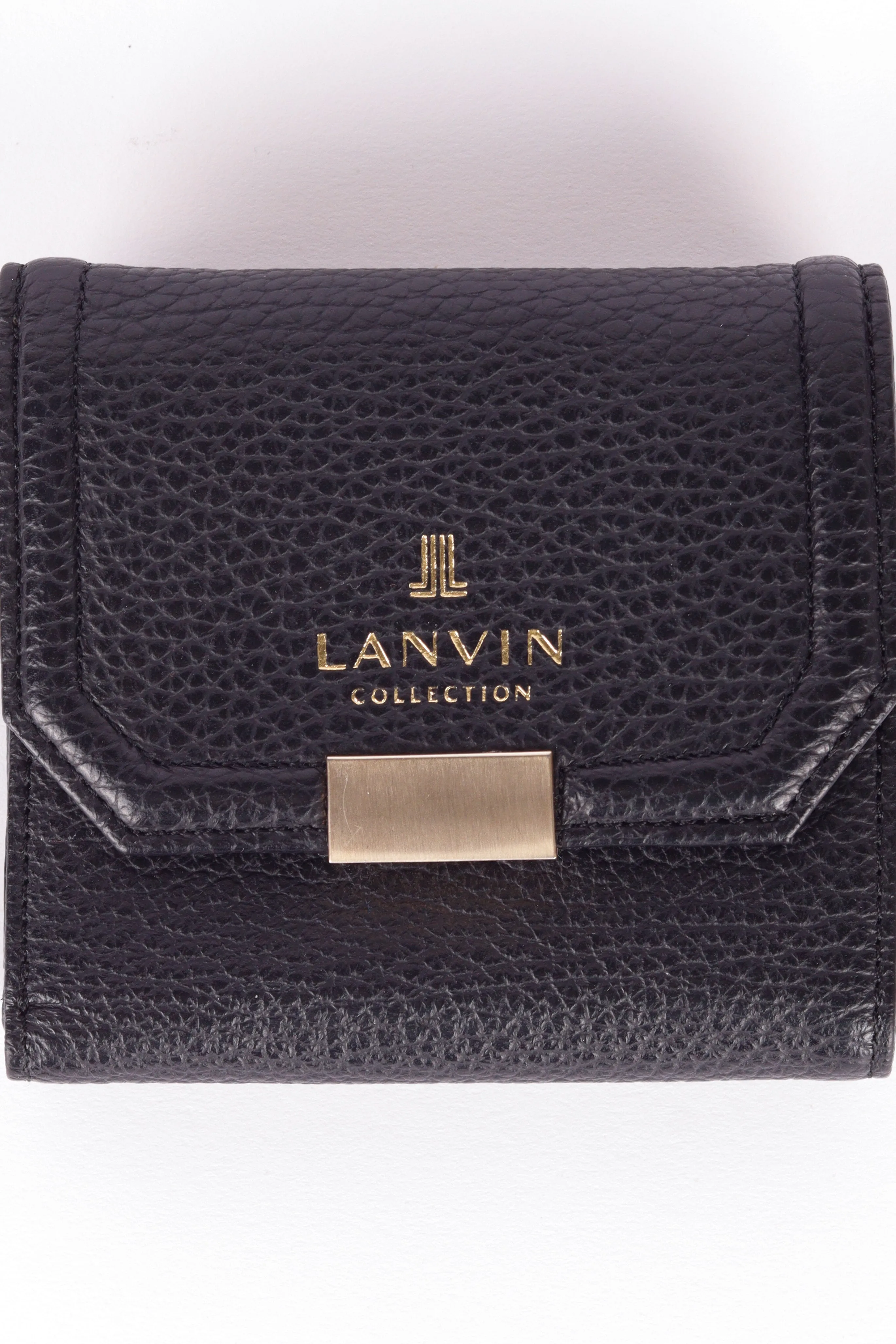 Lanvin Collection 'Pebbled Leather Snakeskin Patch' Trifold Wallet Black