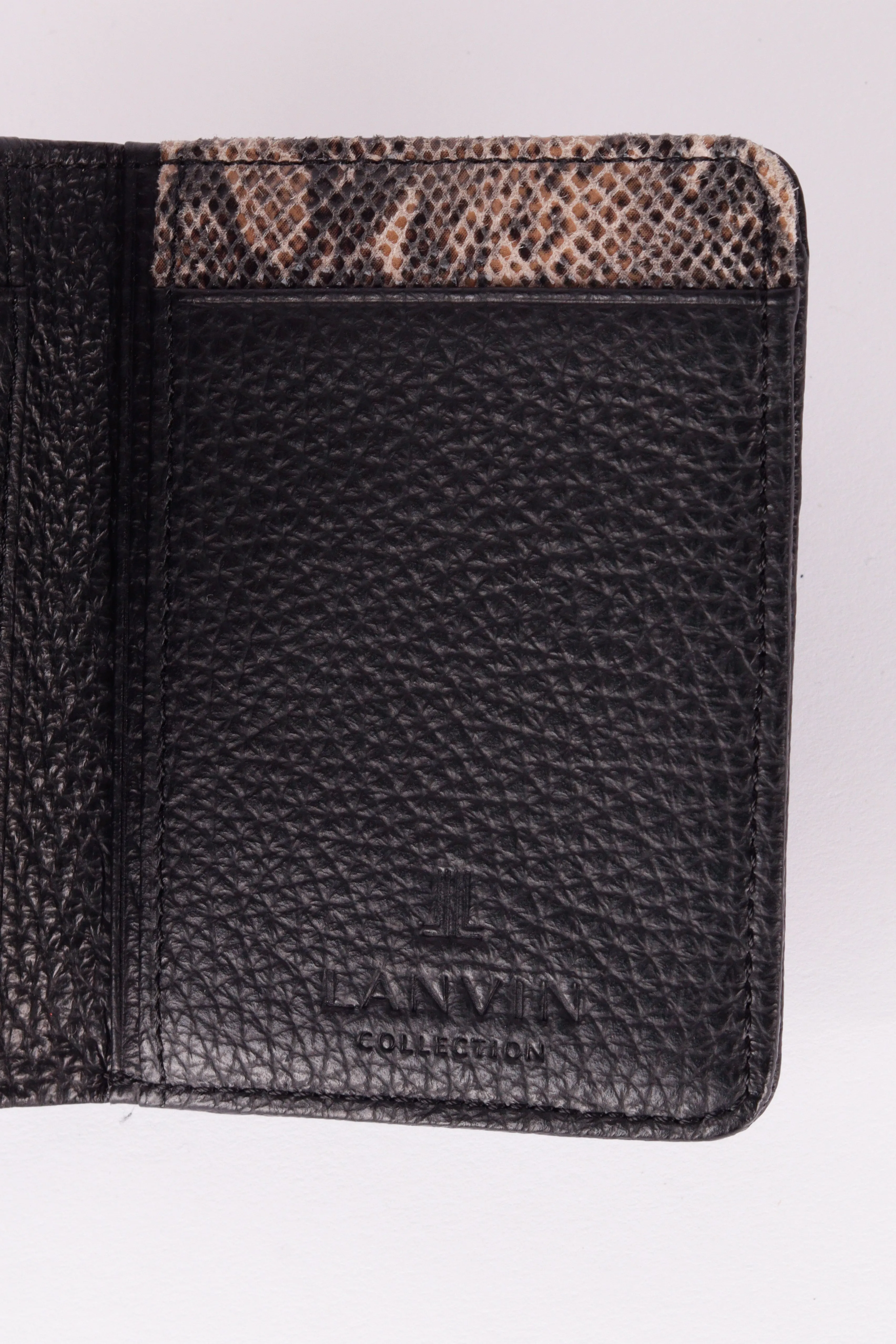 Lanvin Collection 'Pebbled Leather Snakeskin Patch' Trifold Wallet Black