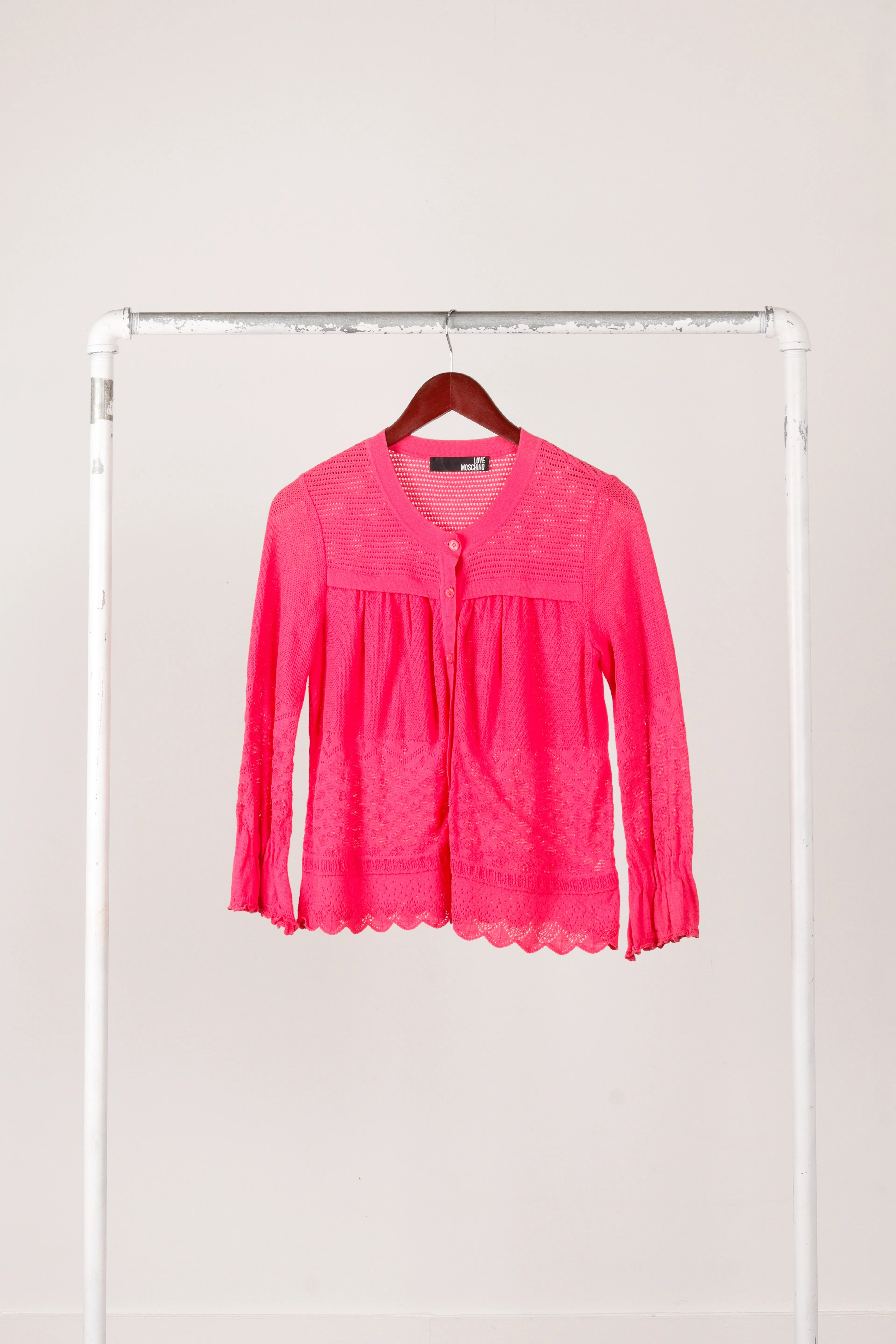 Love Moschino Womens 'Pattern Knit Mesh' Cardigan Pink