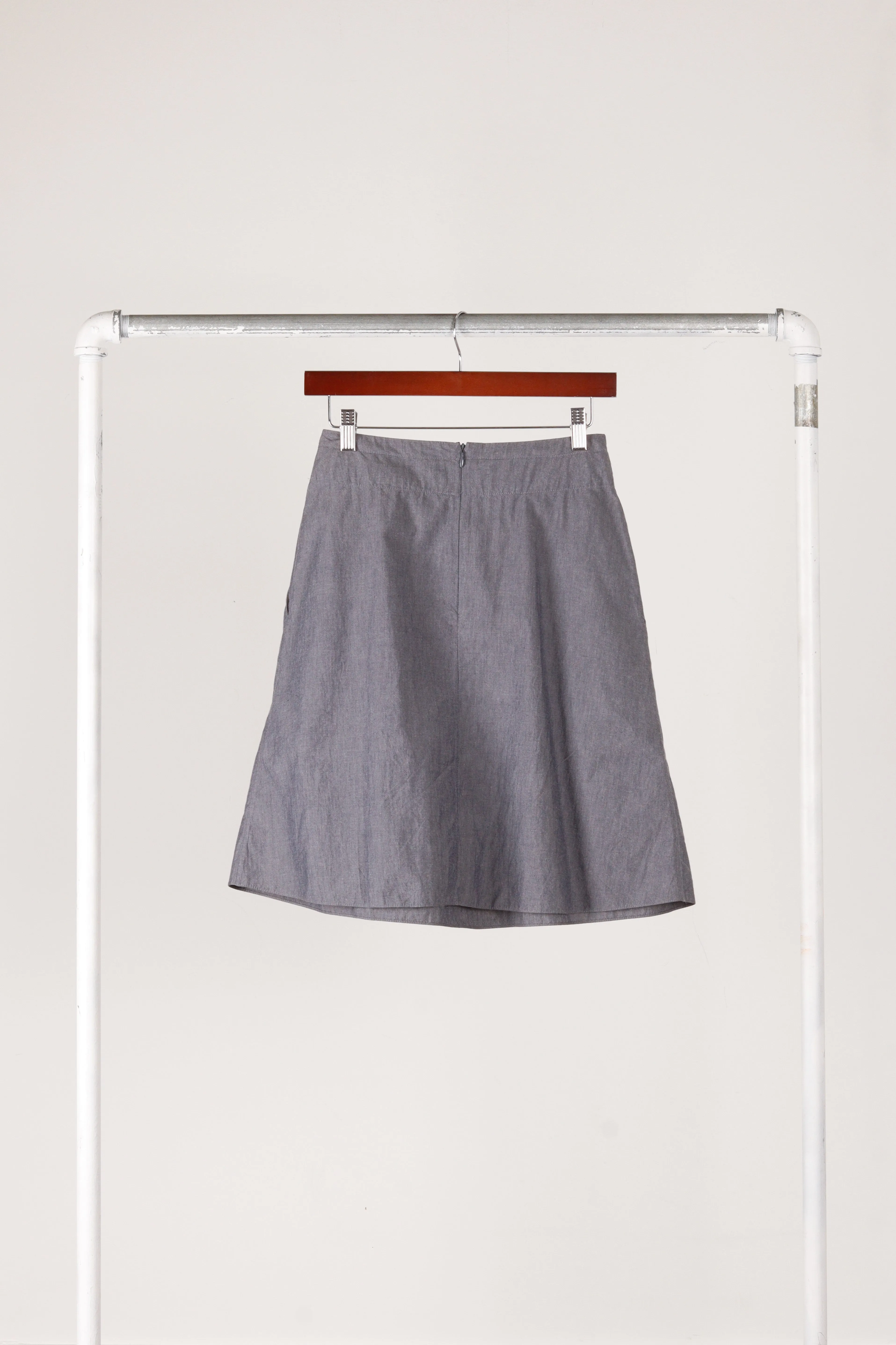 Marni 'Bow Waist Chambray' A-Line Midi Skirt Grey