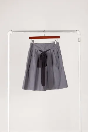 Marni 'Bow Waist Chambray' A-Line Midi Skirt Grey