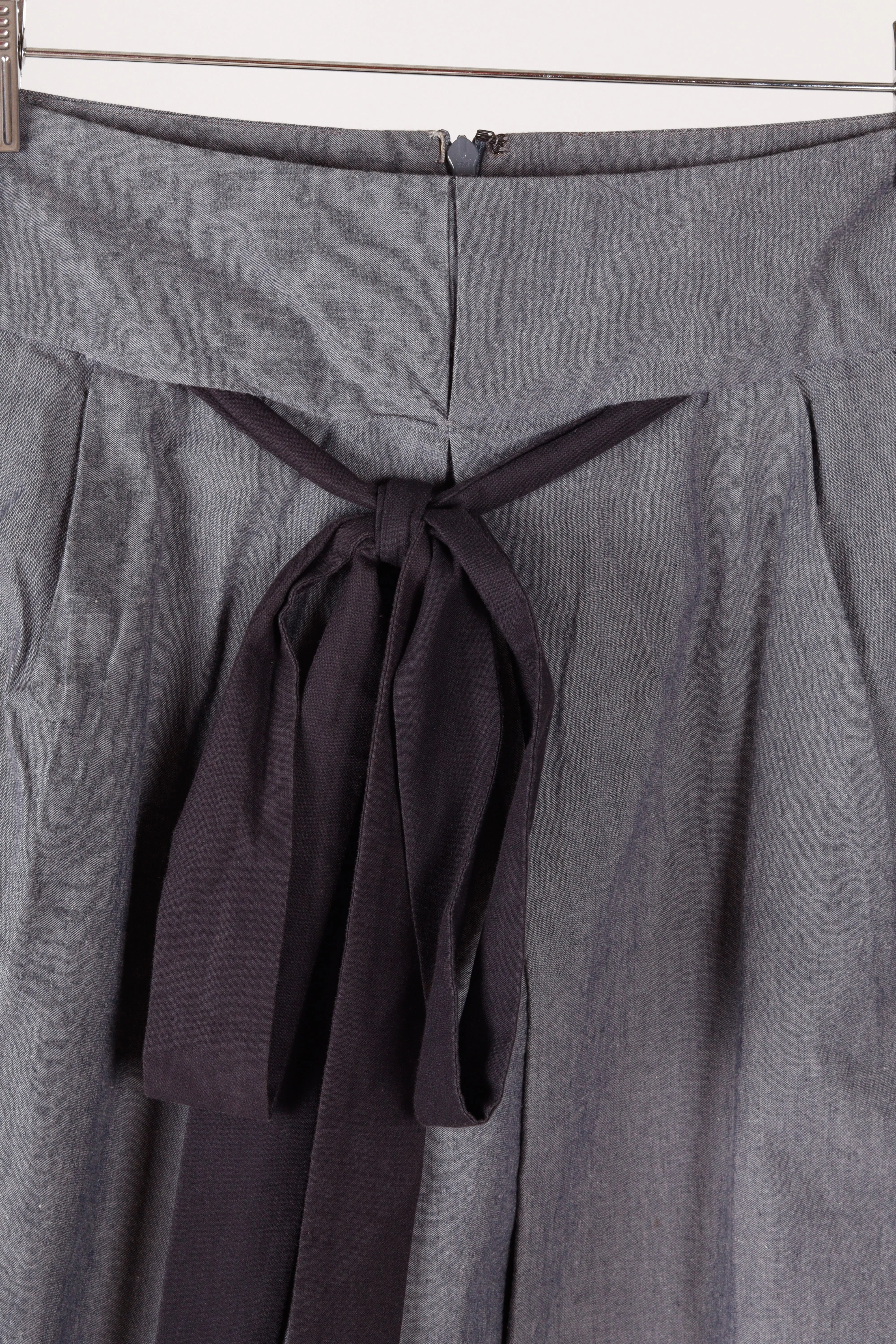 Marni 'Bow Waist Chambray' A-Line Midi Skirt Grey