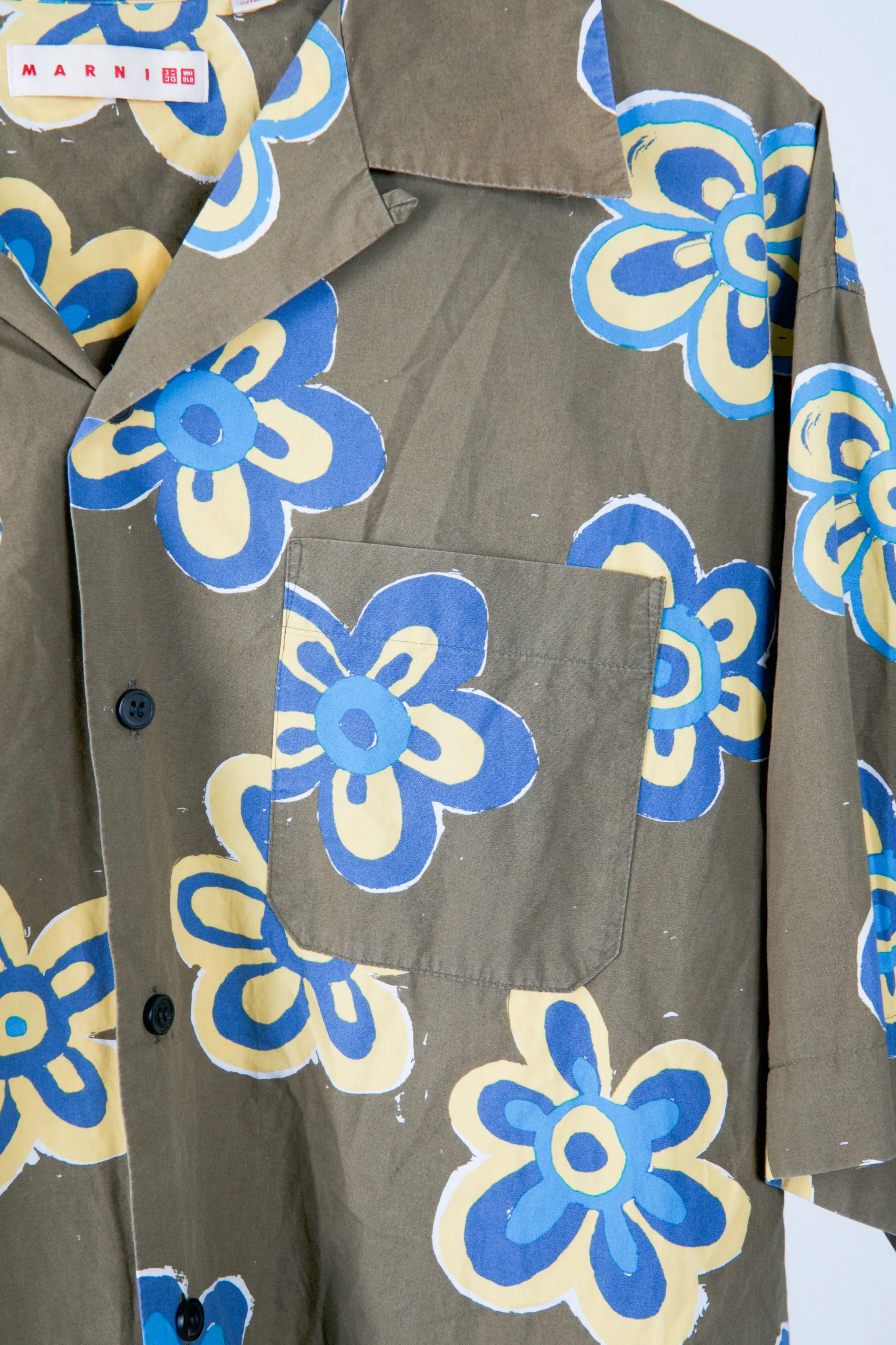 Marni x Uniqlo SS22 'Oversized Floral Print' S/S Shirt Olive (2022)