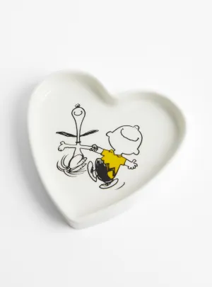 Peanuts Snoopy Heart Shaped Dance Trinket Dish White