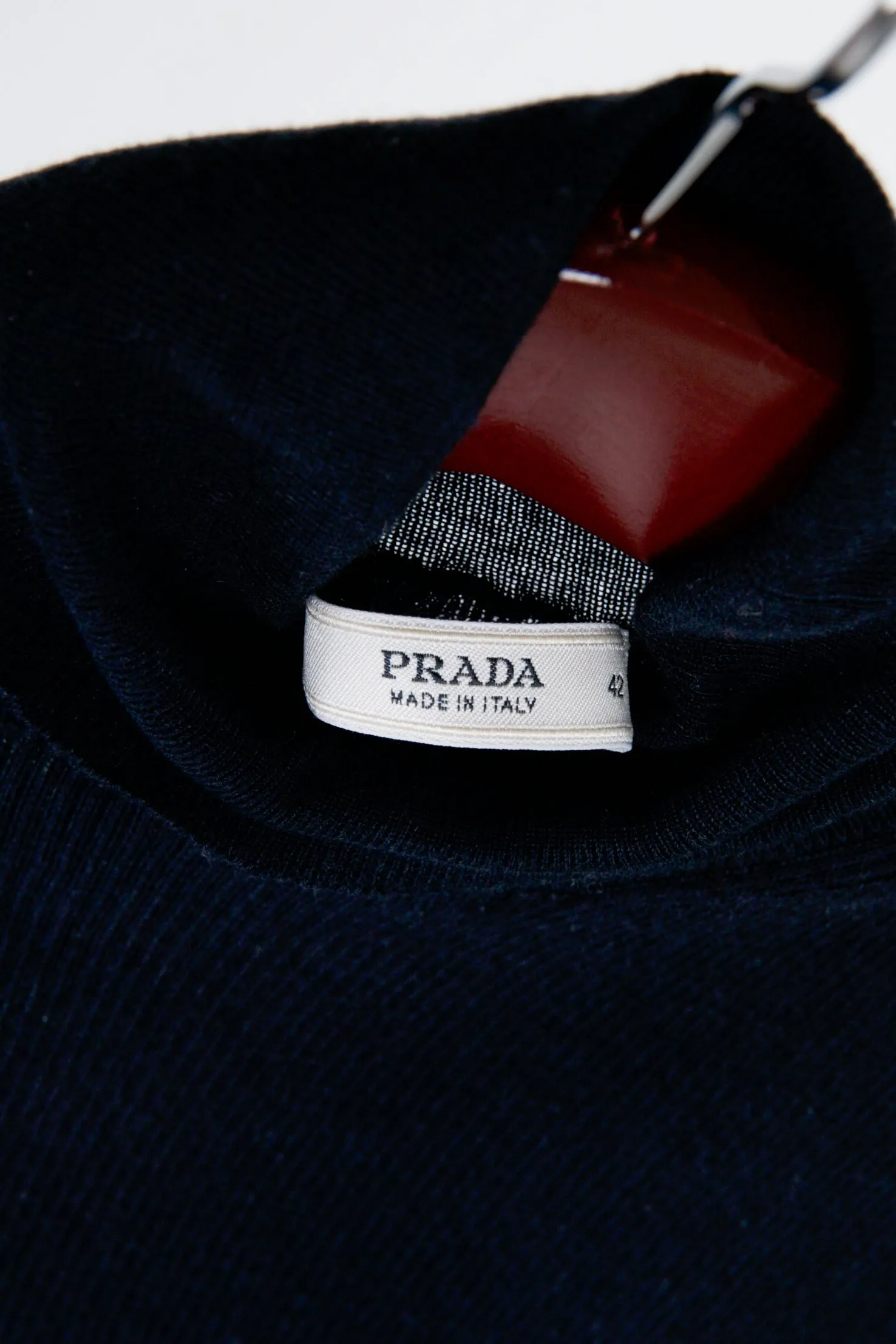 Prada Womens 'Ribbed Mock Neck' S/S Top Navy