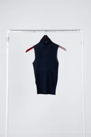 Prada Womens 'Ribbed Mock Neck' S/S Top Navy