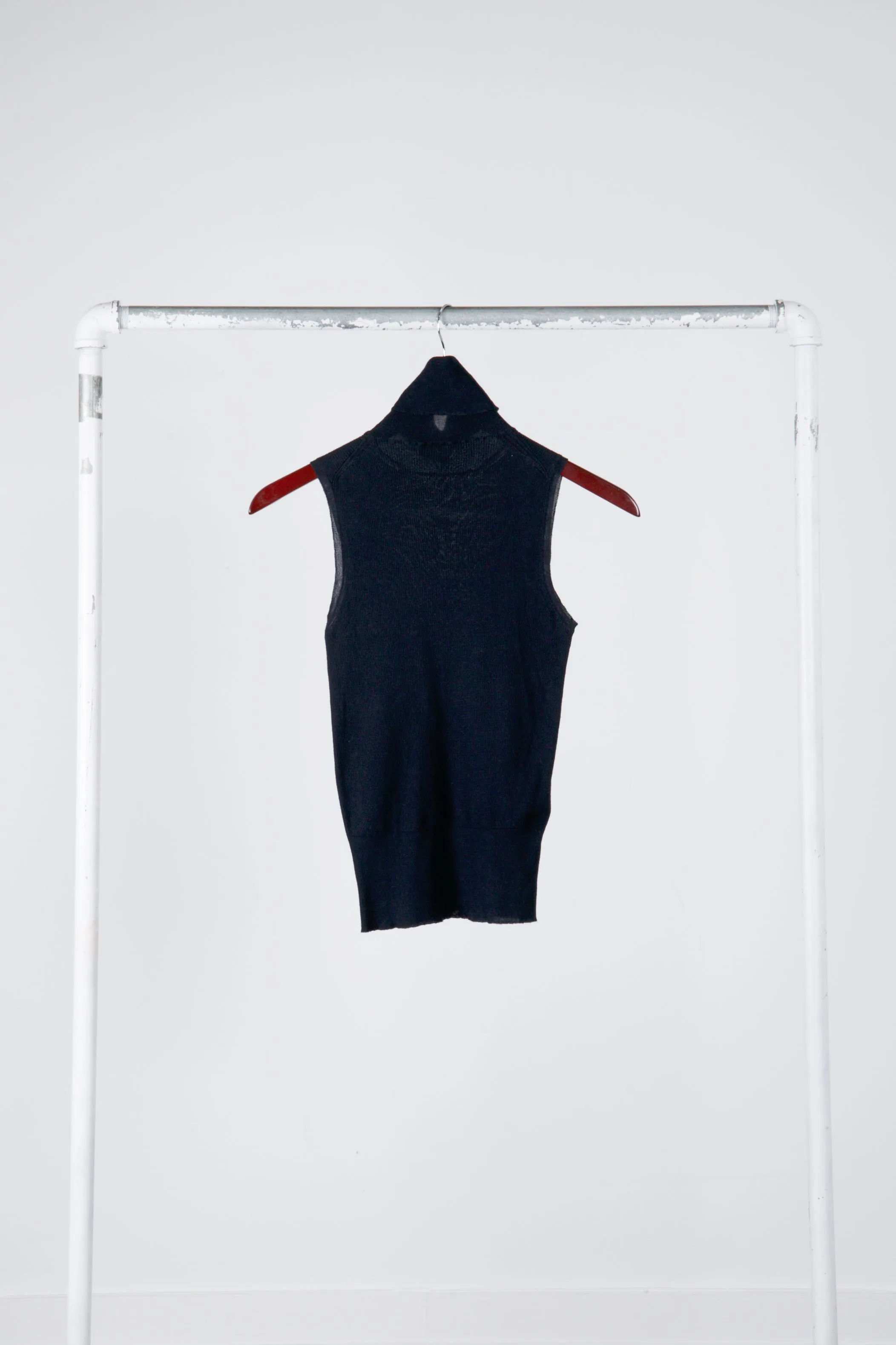 Prada Womens 'Ribbed Mock Neck' S/S Top Navy