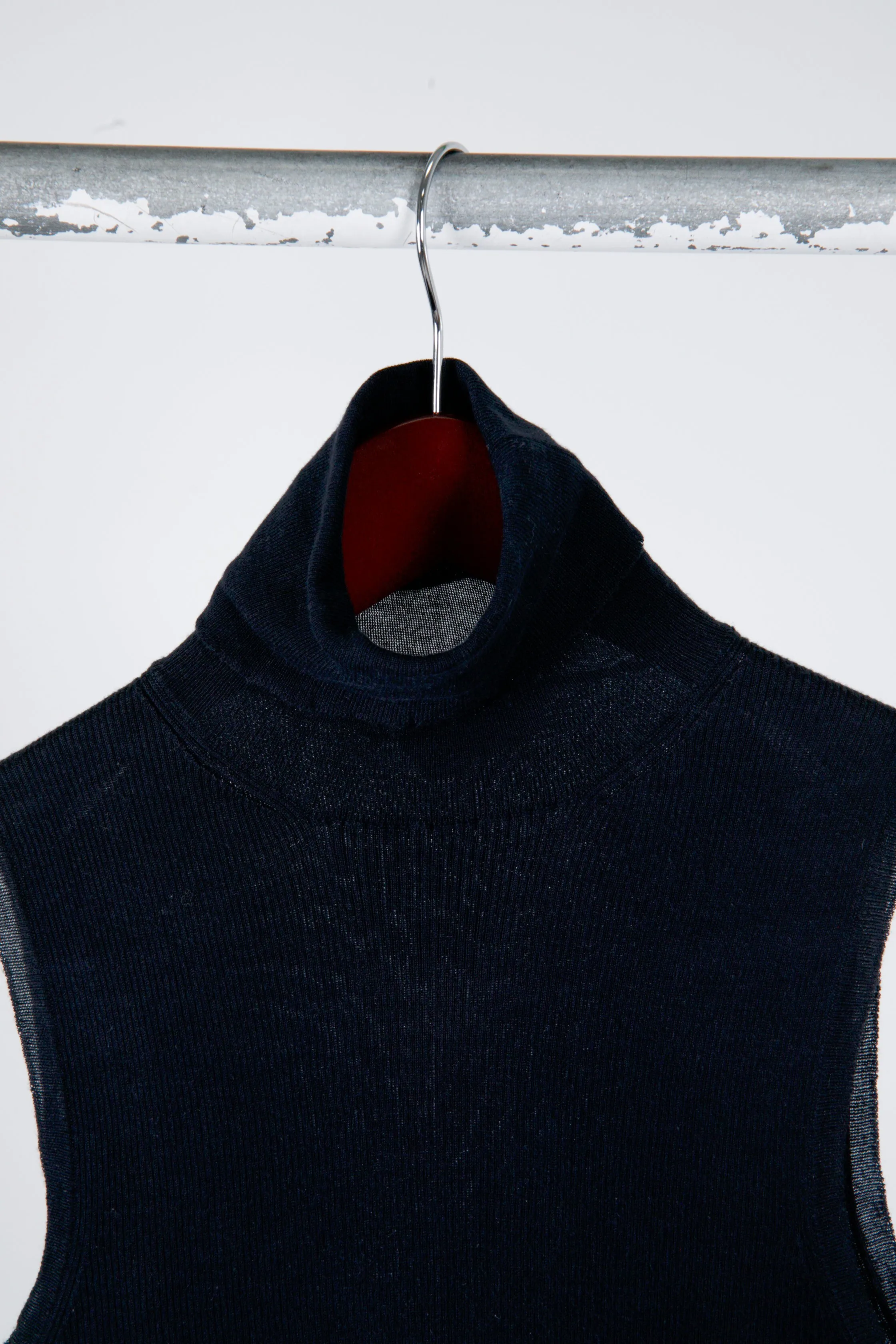 Prada Womens 'Ribbed Mock Neck' S/S Top Navy