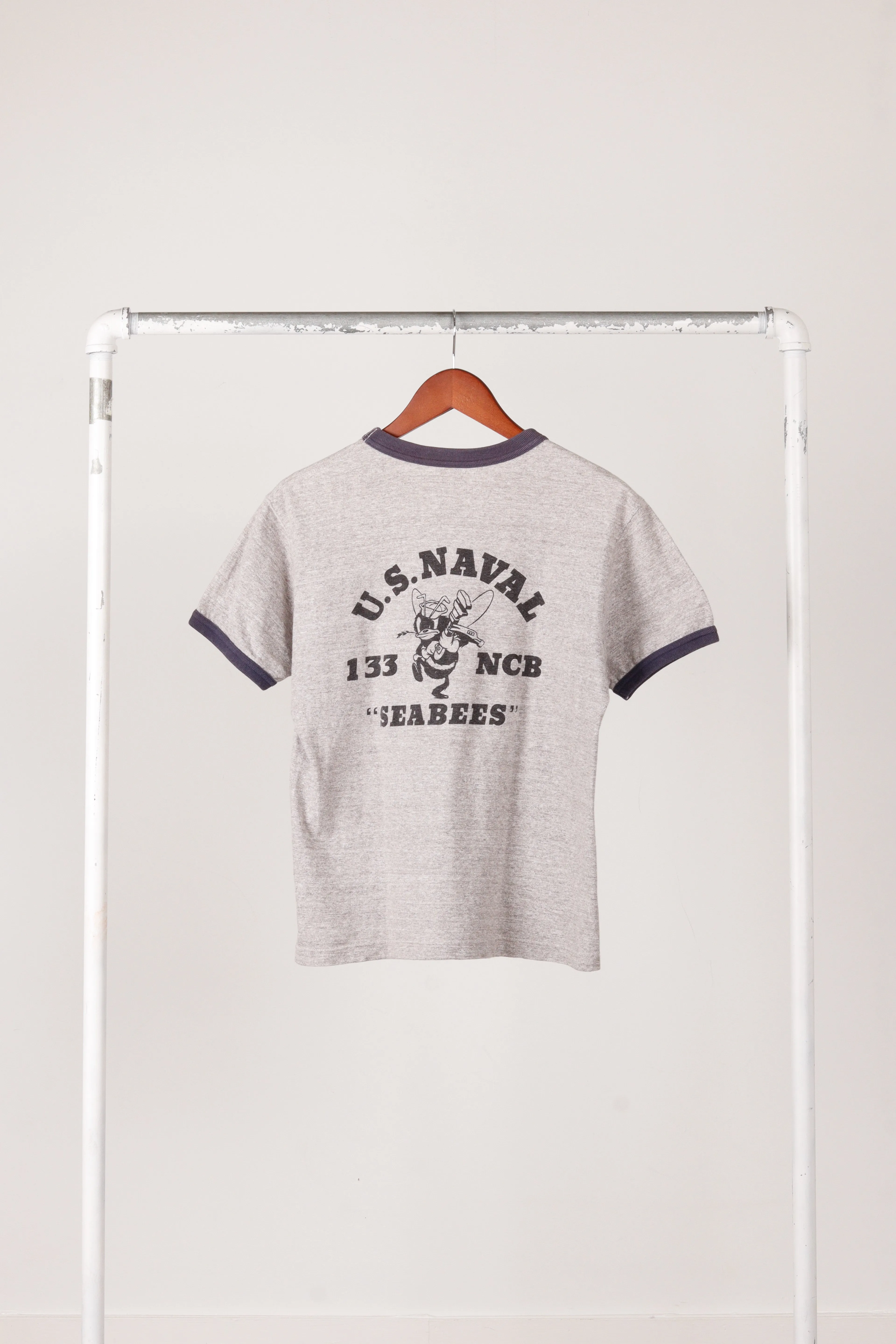 The Real McCoys 'U.S Naval Seabees' Ringer T-Shirt Grey