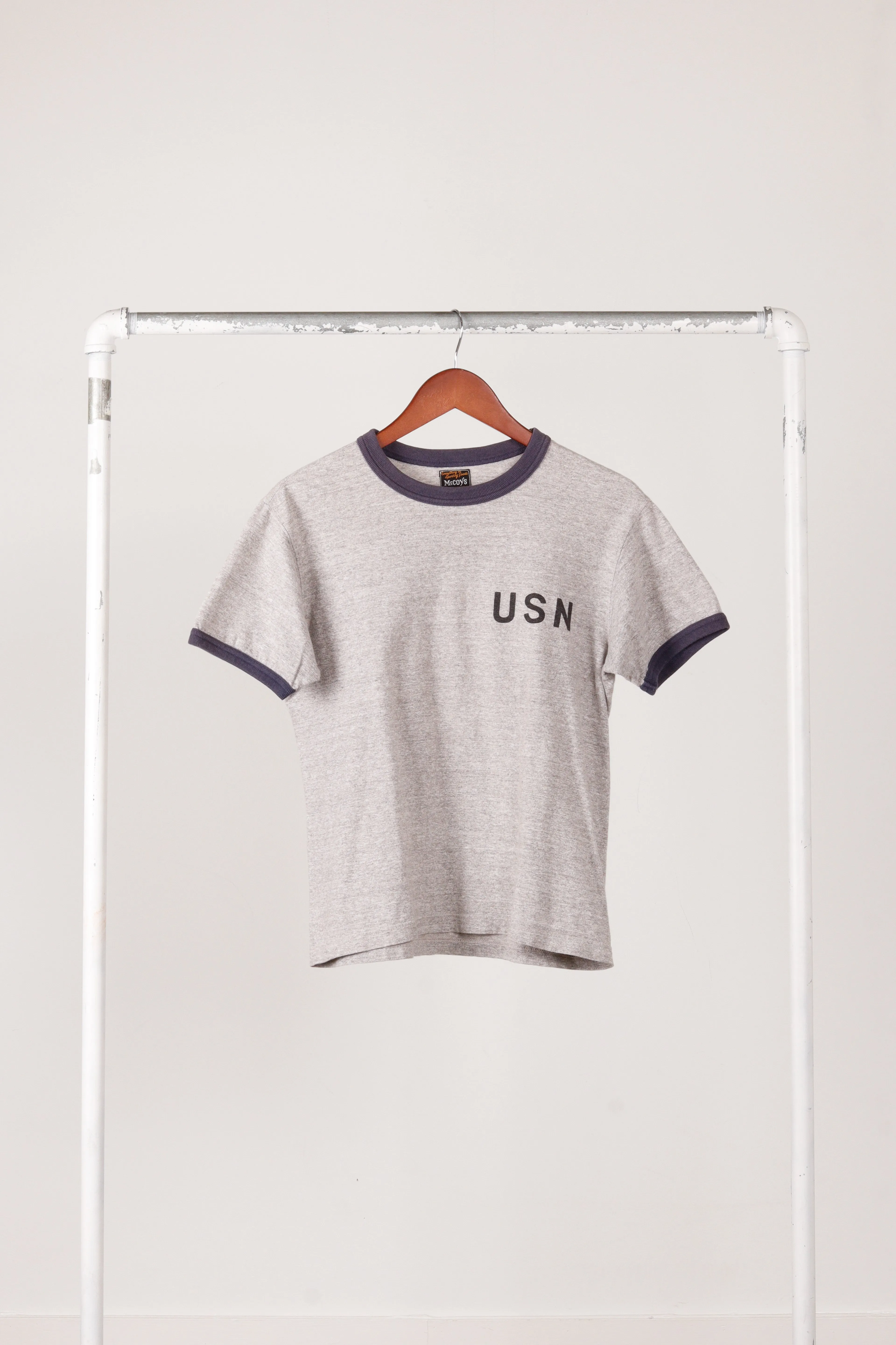 The Real McCoys 'U.S Naval Seabees' Ringer T-Shirt Grey