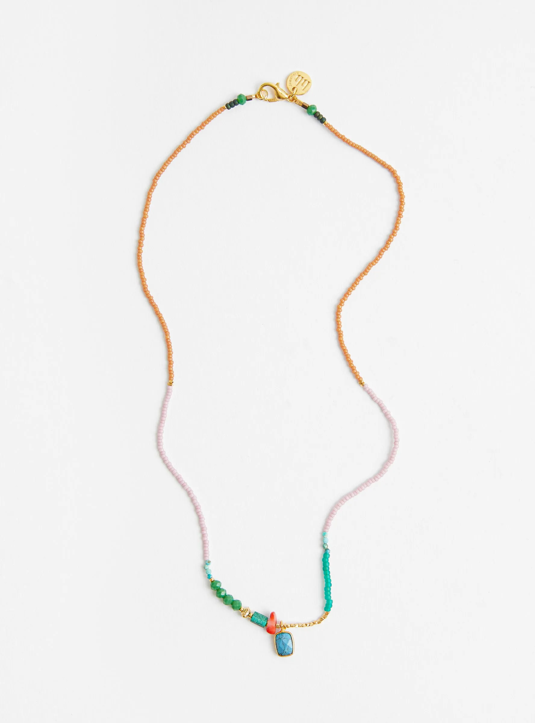 Tiny Pressed Bead Necklace Turquoise
