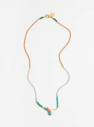 Tiny Pressed Bead Necklace Turquoise