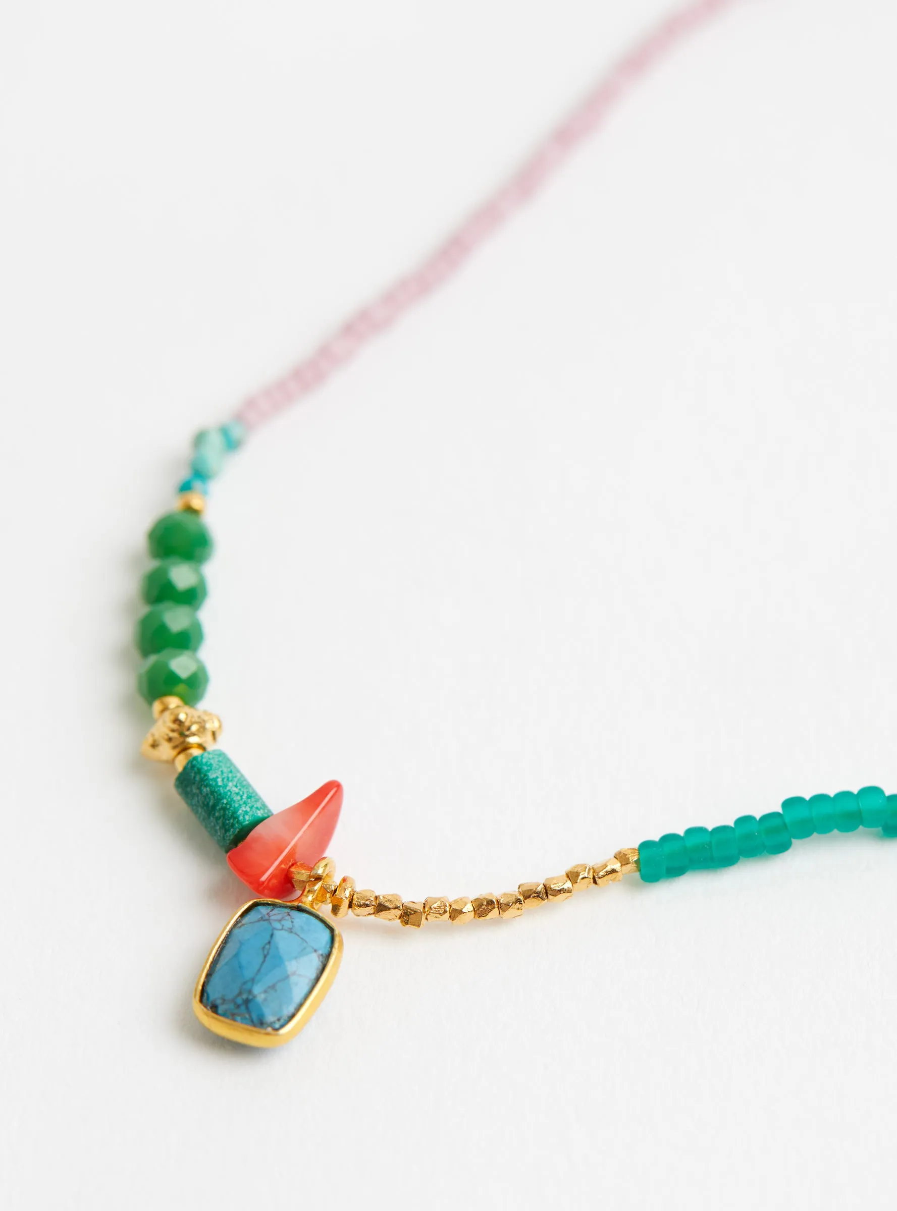 Tiny Pressed Bead Necklace Turquoise