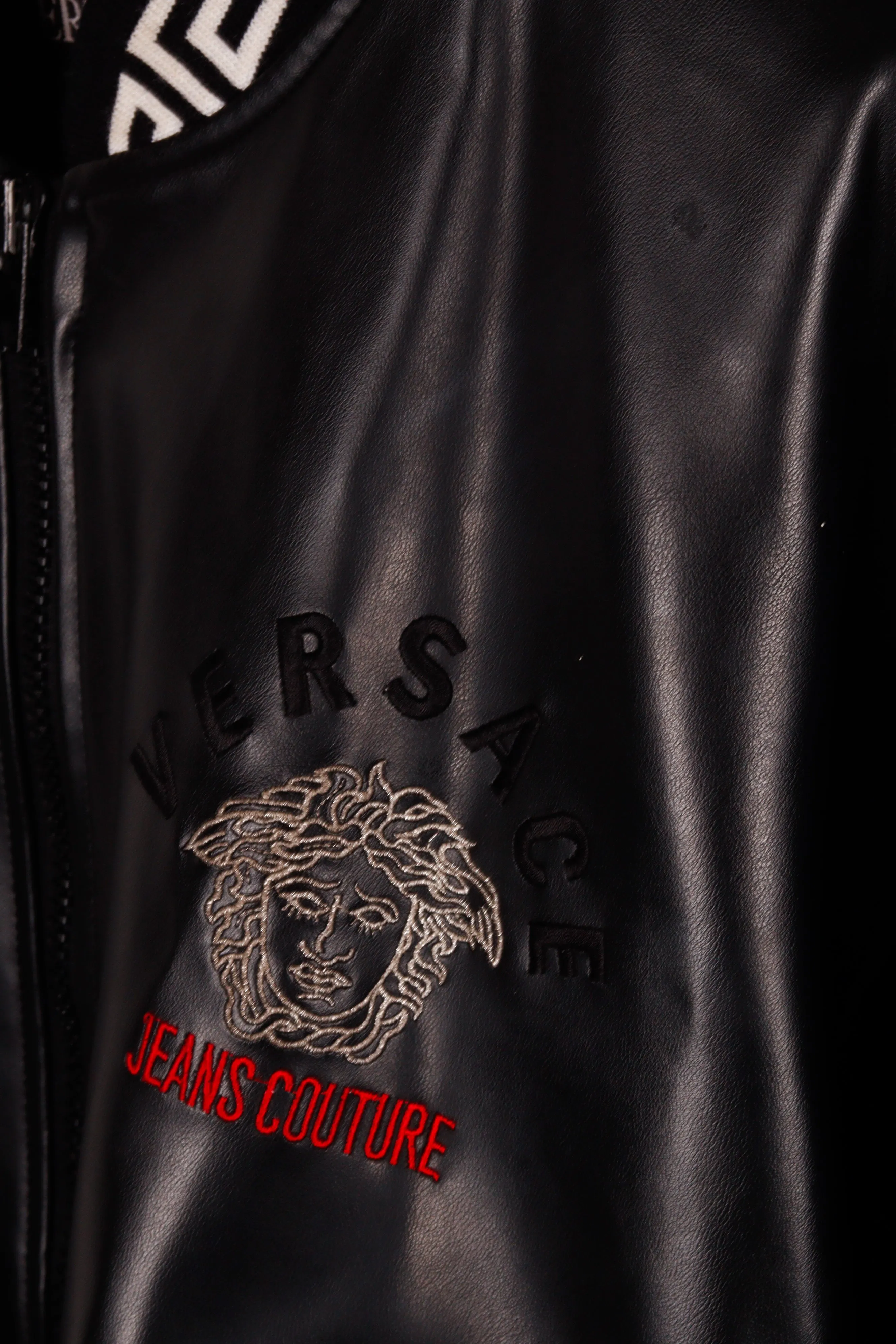 Versace Jeans Couture FW95 'Leather Ribbed Knit Medusa' Varsity Jacket (1995)